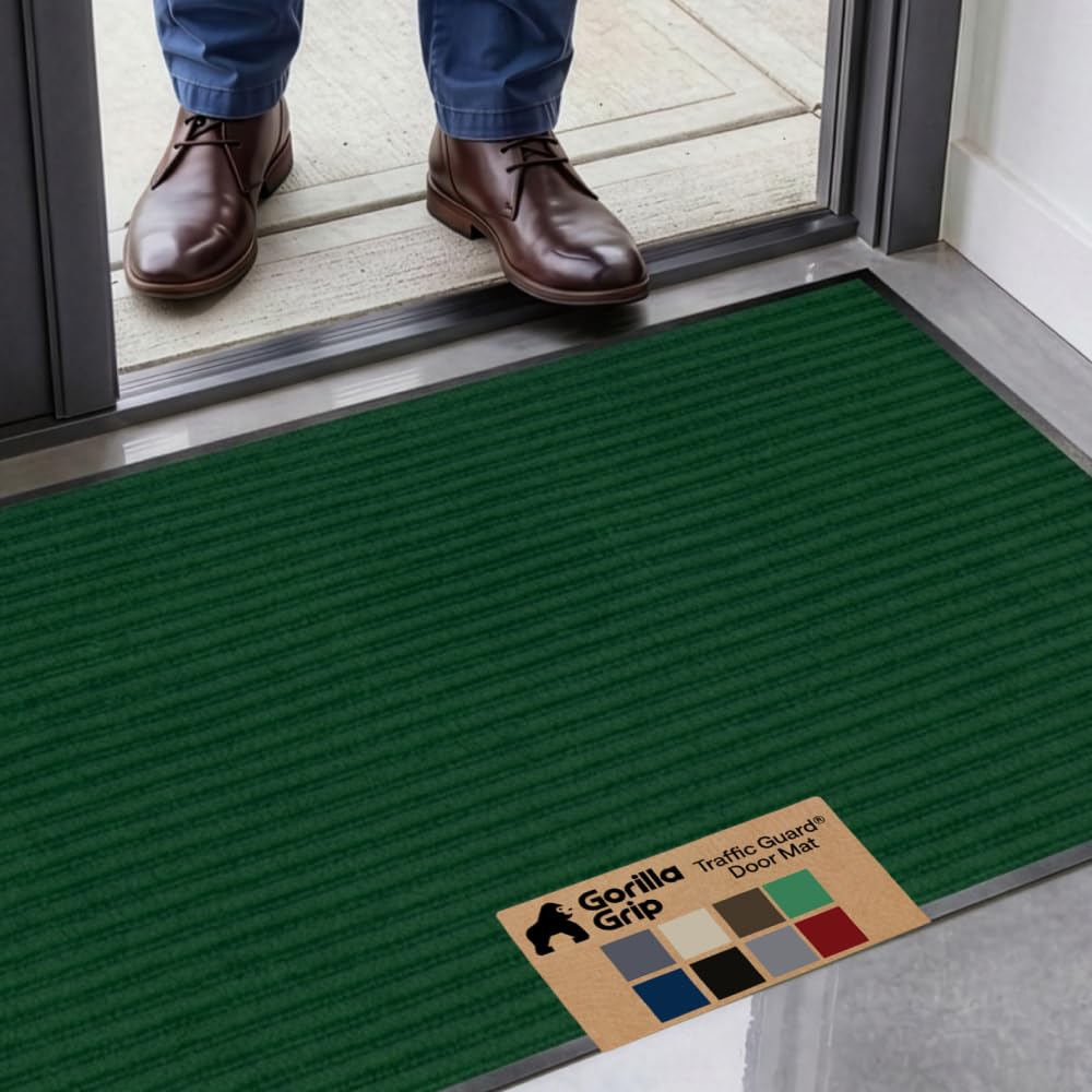 GORILLA GRIP Traffic Guard Indoor Outdoor Heavy Duty Door Mat, 47x35 Green