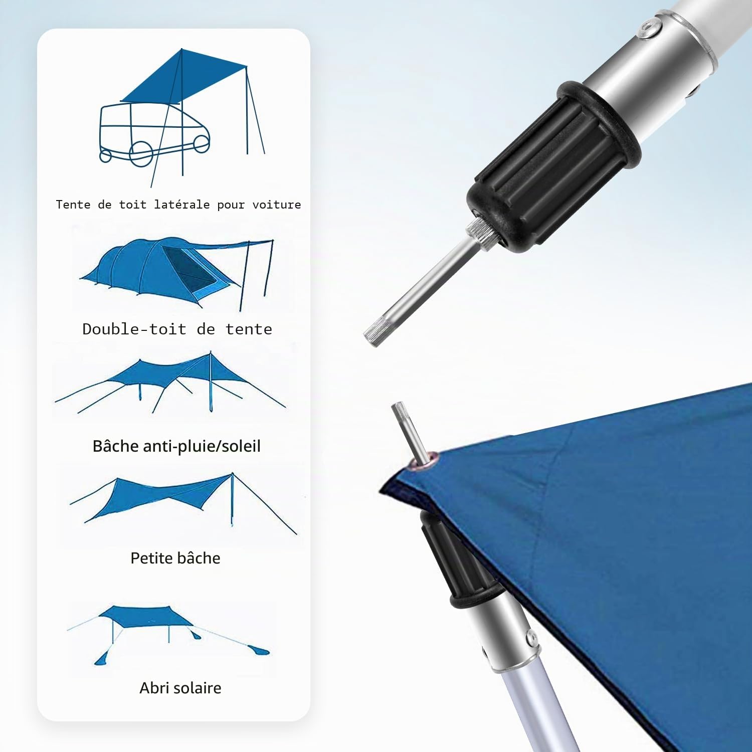 REDCAMP Lot de 2 mâts de Tente télescopiques, poteaux de Tente en Aluminium réglables Robustes, Barres de Camping d’Extension 230/320cm avec Capuchon de Protection pour Porche à auvent de bâche