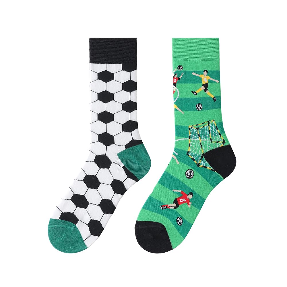 NxnChc Lustige Socken Für Damen Und Herren Unisex Viele Fußball Fußballer​ Motive Tier Essen Obst Sport Kunst Aus Baumwolle Geschenk Asymmetrische Muster Links Und Rechts