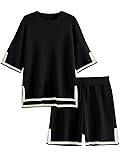 LILLUSORY 2 Piece Sets for Women Summer 2026 Two Piece Matching Lounge Sets Short Casual Outfits Cute Vacation Clothes Small Black