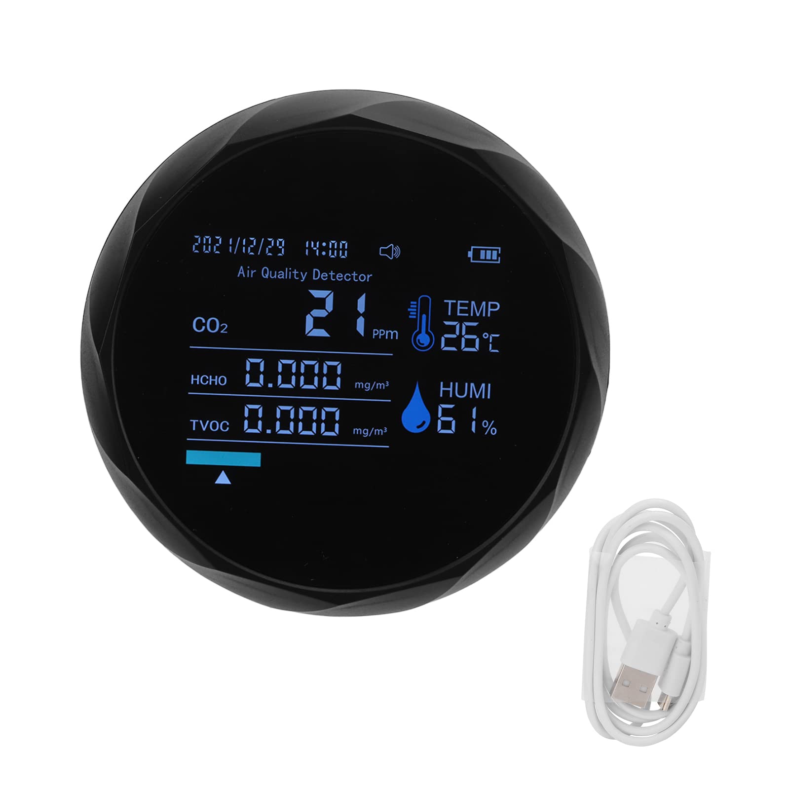 Monitor de Calidad del Aire y Detector de CO2 7 en 1 Negro - Probador de dióxido de Carbono con sensores de Temperatura, Humedad y TVOC - Módulo de detección electroquímica - (Negra)