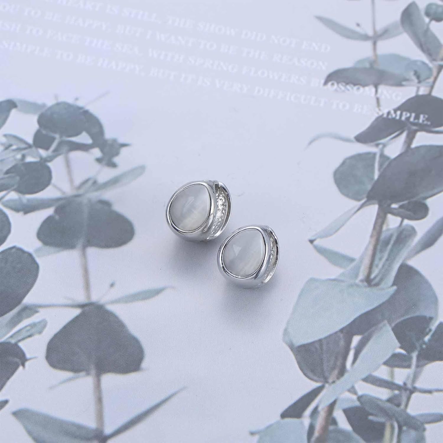 Boho White Gemstone Teardrop Earrings Moonstone Huggie Hoop Earrings Gemstone Pear Earrings Imitation Moonstone Waterdrop Earrings moonstone gem earrings Jewelry for Women - Image 3