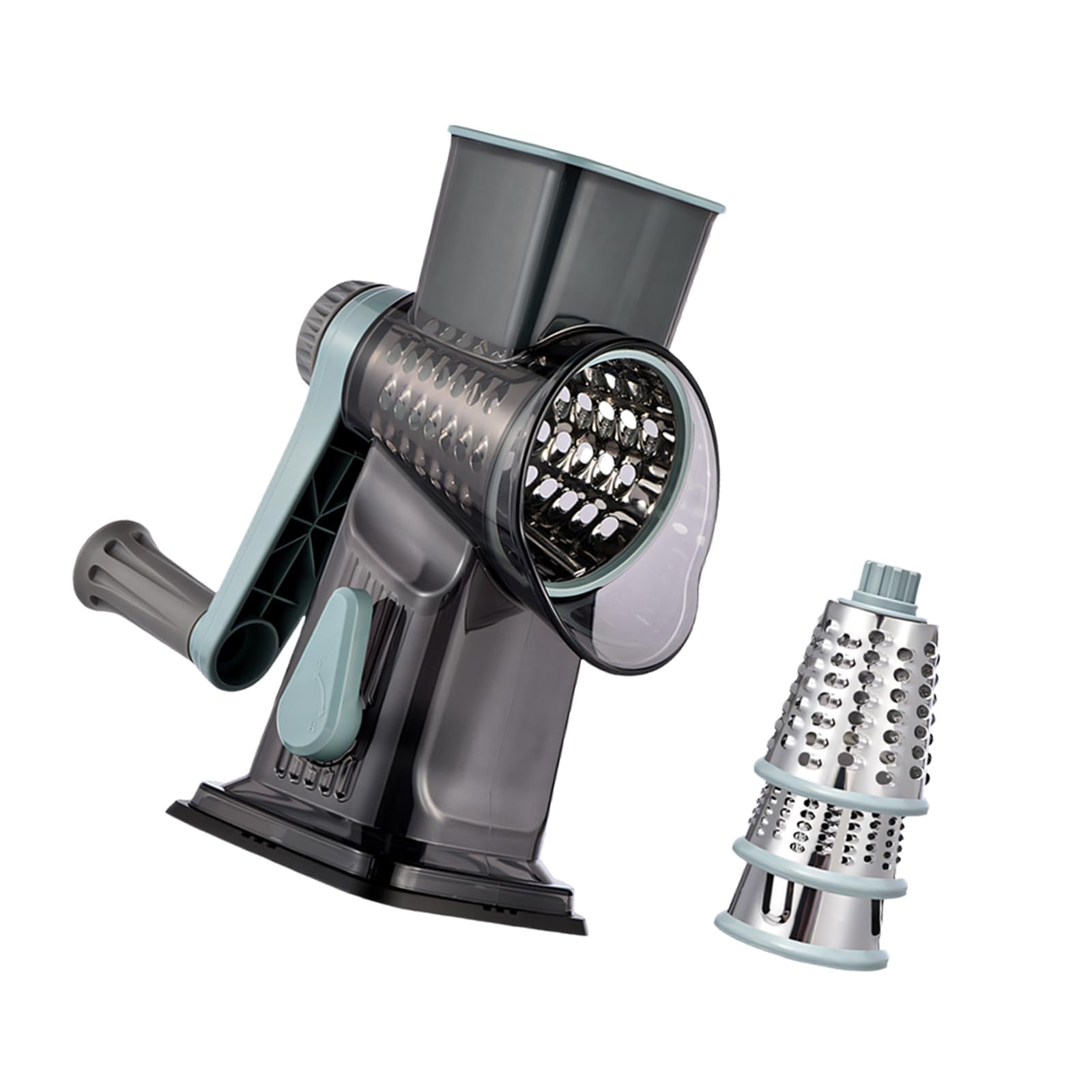 Xjdzineq Multifunctional Rotary Food Grater with Pusher and Strong Suction Cup for Stable Use Stainless Steel Grater