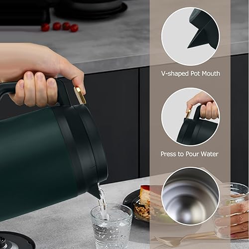 Miniatura 3 de Jarra de café térmica de acero inoxidable verde oscuro 1.5L-Frasco de vacío de doble pared para mantener el café caliente y el té durante 12 horas -