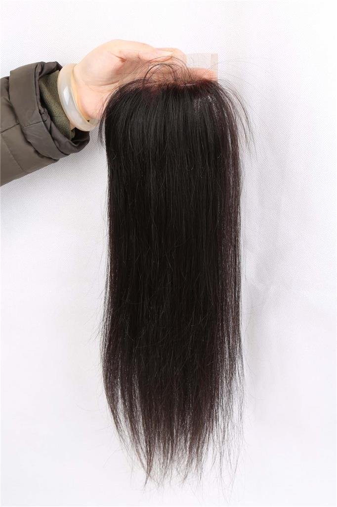 4x4 Real Remy Human Hair Lace Closure Silky Straight 150% Density Free Part Human Virgin Hair Lace Closure Pre-Plucked with Baby Hair Natural Black 20 inch