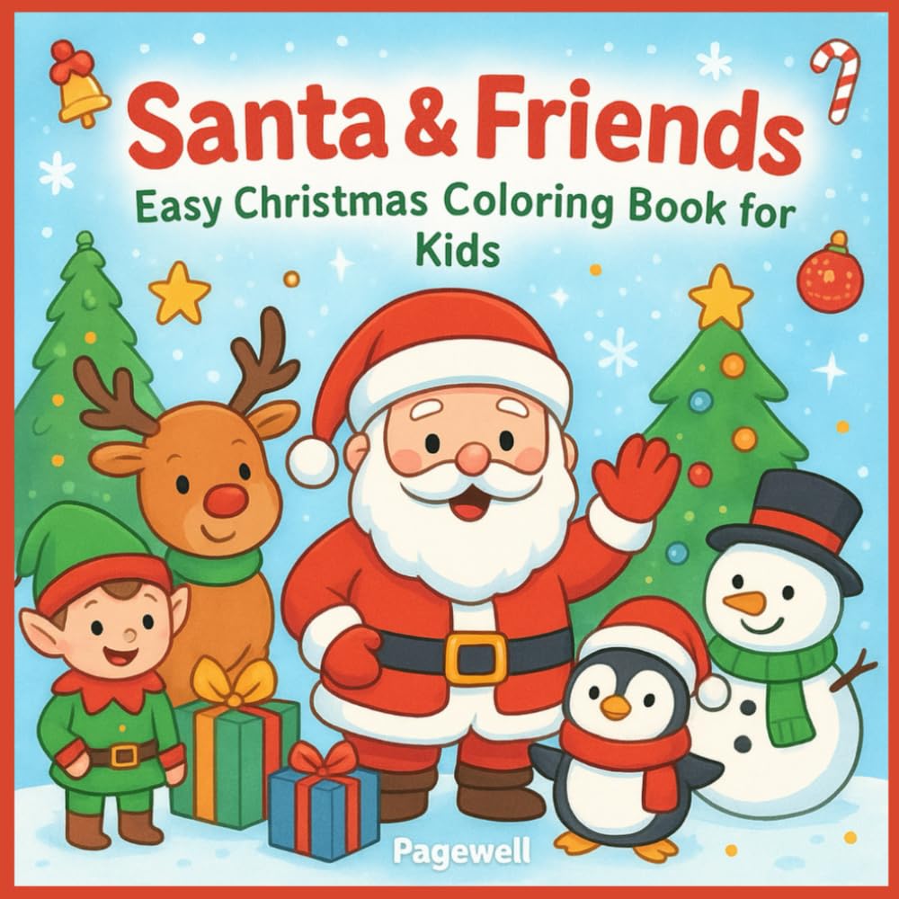 Santa & Friends – Easy Christmas Coloring Book for Kids: 20 Cute and Festive Christmas Designs for Little Artists