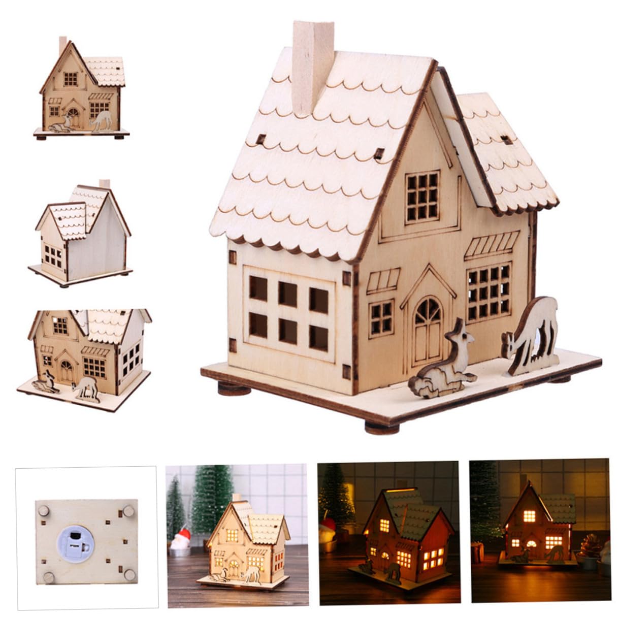 VALICLUD Legno Ornamento Casa Natale LED Luminoso Decorazione Scrivania Tavolo Addobbo Feste Atmosfera Calda Design Creativo Regalo Festivo