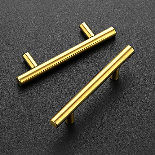 Image of Ravinte 3 Pack 5 Inch Cabinet Pulls Brushed Brass Stainless Steel Kitchen Drawer Pulls Cabinet Handles 5 inchLength, 3 inch Hole Center