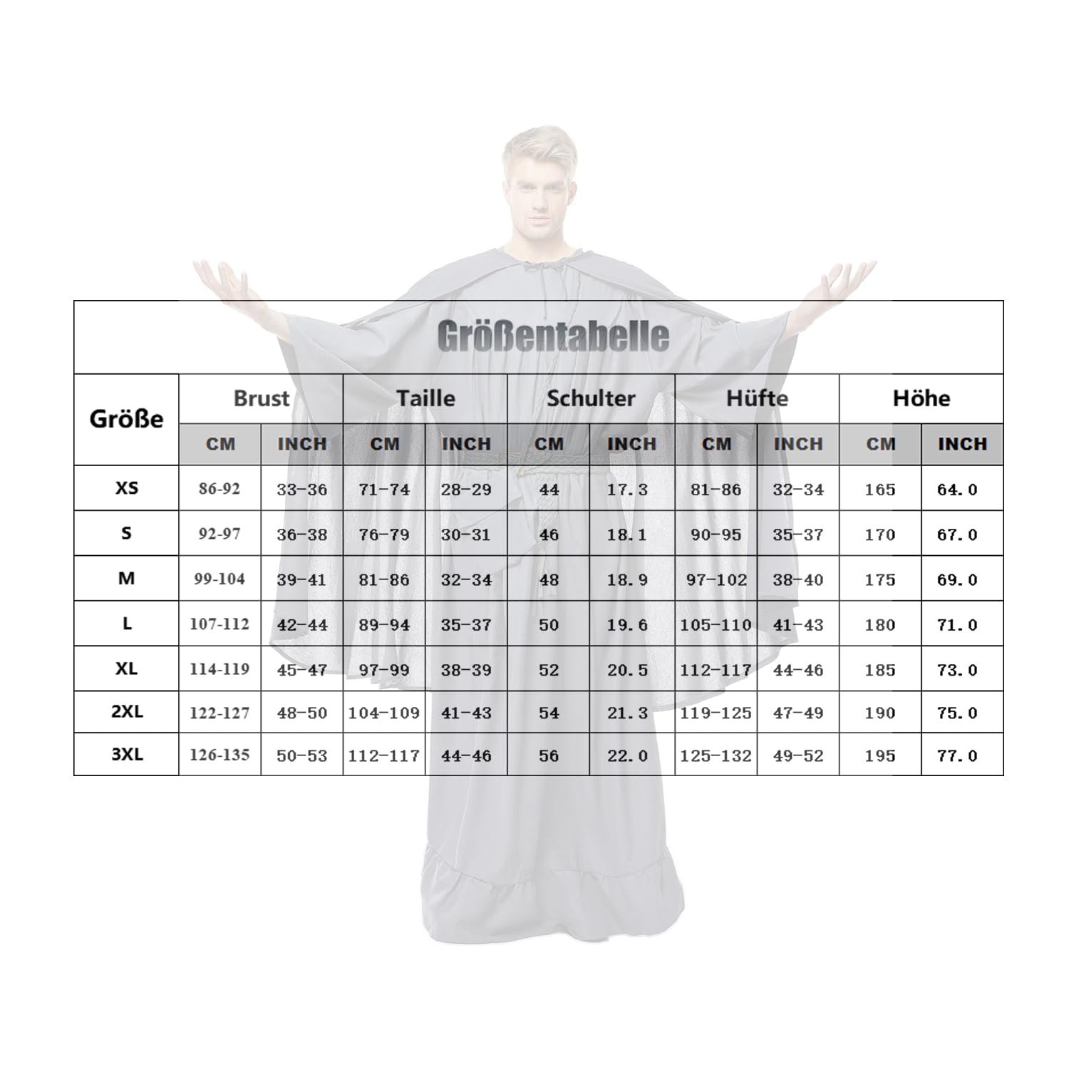Costume de magicien pour homme - Cape, avec ceinture, sac à bandoulière - Accessoires d'Halloween - Gris