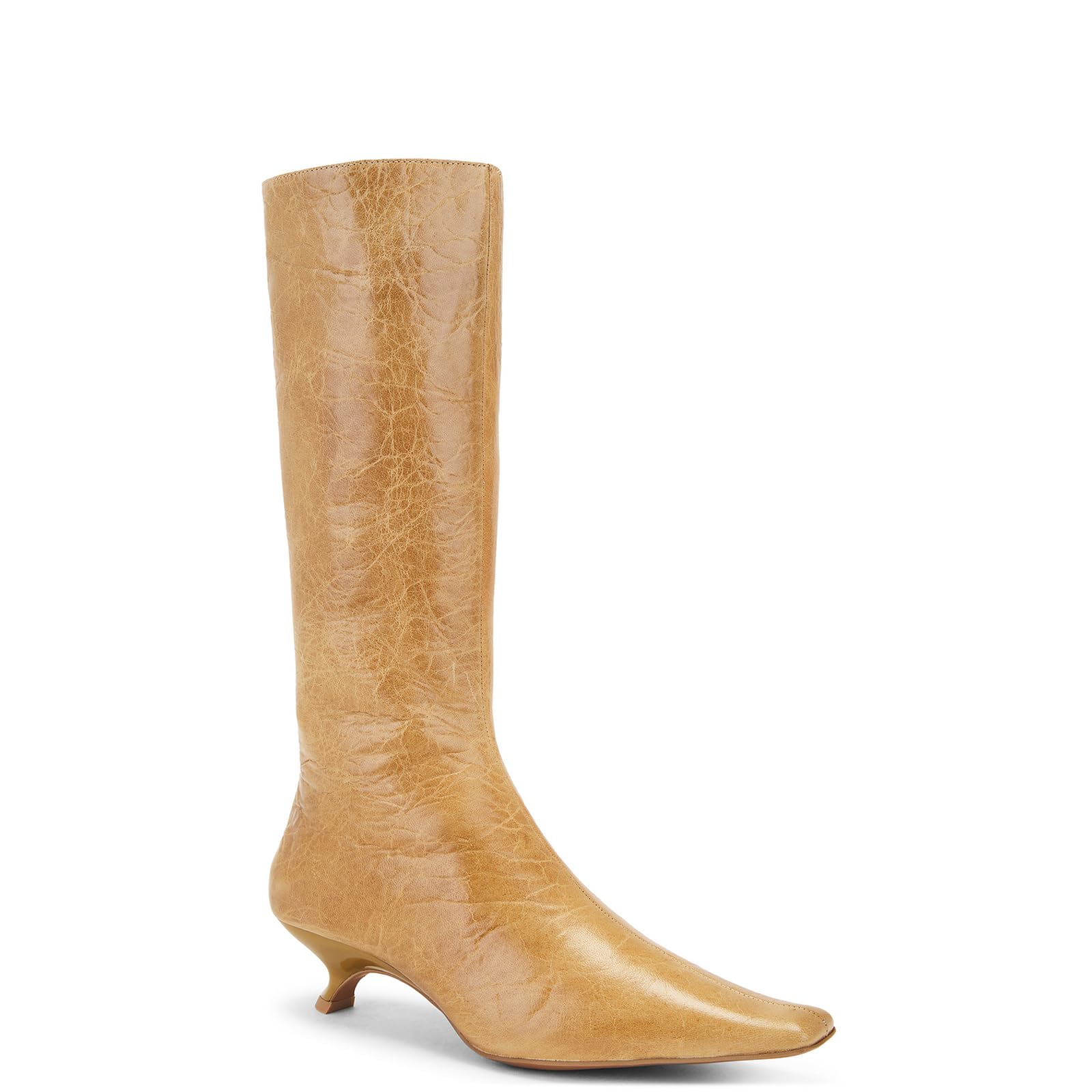 Kitten Heel Knee High Boots for Women Pointed Toe Zipper Low Heel Casual Fashion Boots