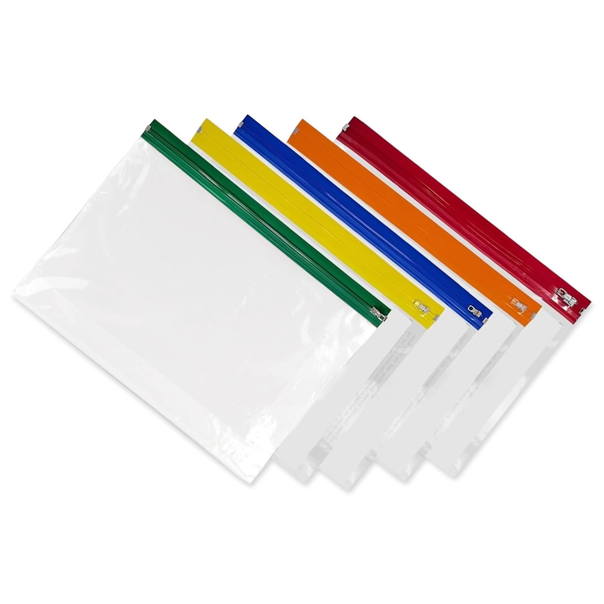 AIBULO Pack of 15 A3 Zip Bags – Coloured A3 Document Folders with Zipper Closure – Reusable Plastic Zip Wallets for Office, School, Filing & Storage |Transparent Filing Pouches
