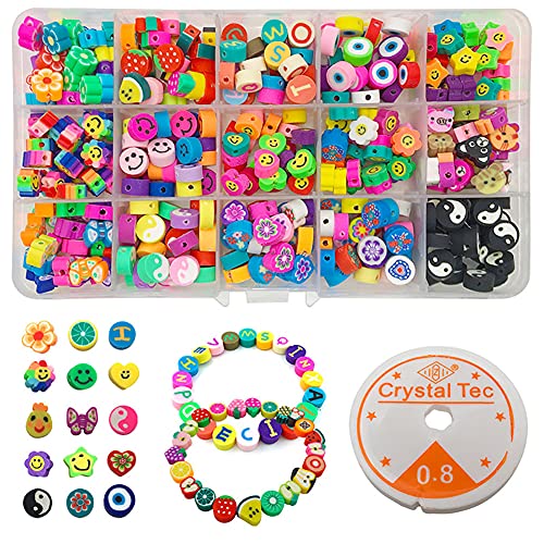 Sunowo Lot de 375 bracelets Smiley pour enfants - Avec perles de fruits - Pour bricolage et fabrication de bracelets Cover