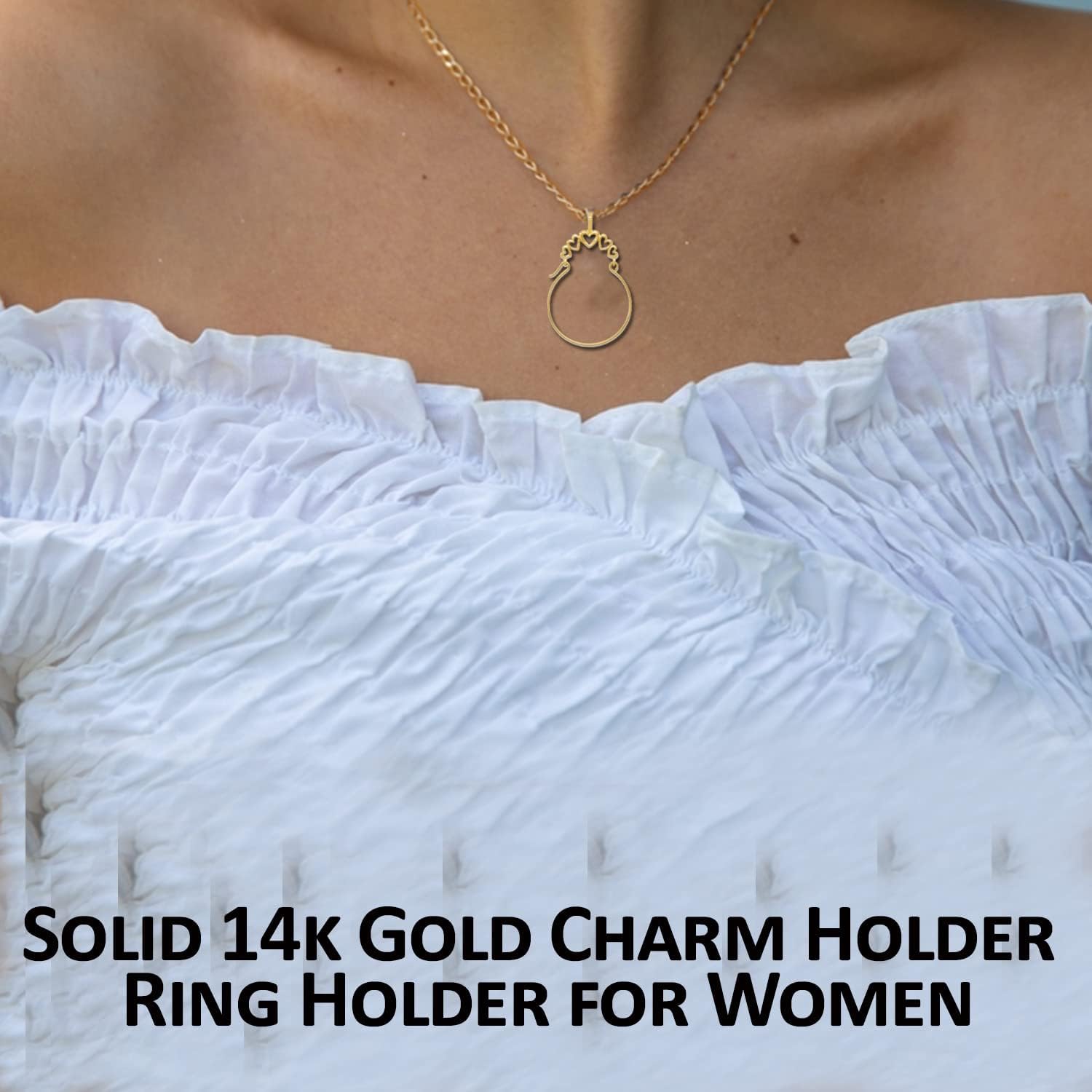 JewelryWeb - 14k Yellow, White or Rose Gold Polished 5 Heart Charm holder Pendant - Ring Holder Pendant for women - Gifts for Mom Grandma - Mother's day Gift