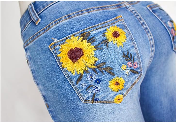 Women's Wide-Leg Denim Pants with a Stylish Floral Embroidered Bell Bottom Flare Jeans - Image 6