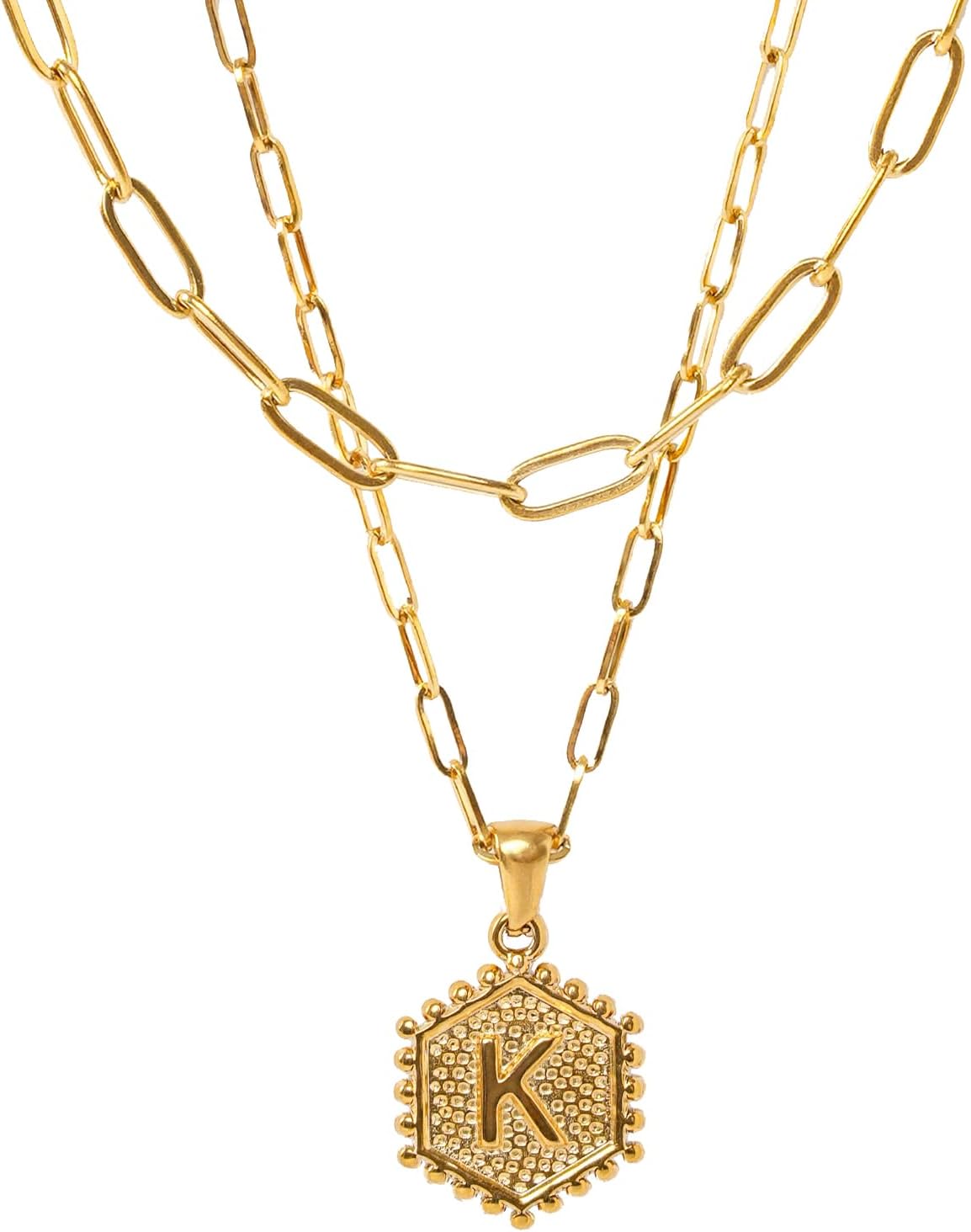 PNNY AMDA Initial Necklace for Women: 18K Gold Plated Paperclip Chain Layering Letter Name Pendant – Layered Necklace Trendy Jewelry Gifts (K) XL-SLTZM-K