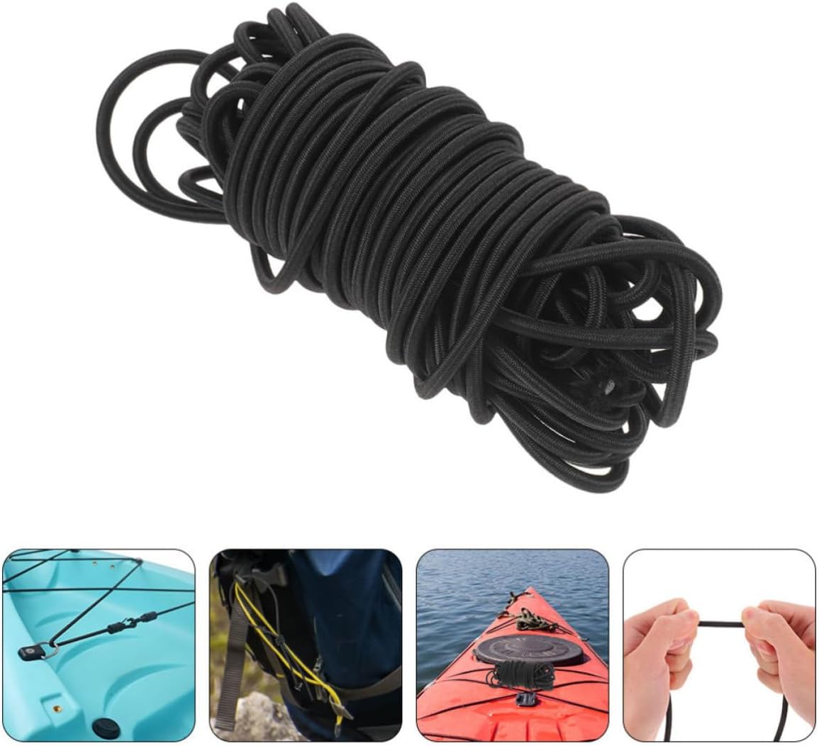 1 Roll of Heavy Duty Elastic Bungee Cord for Cuff and Shoes, Round Circular Shock Cord with Wide Uses for DIY Craft and Casual Shoes, Black Rubber Yarn Elastic Strap