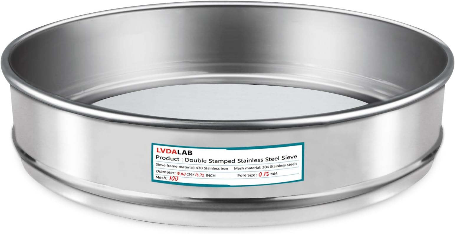 304 Stainless Steel Lab Sieve Screen Mesh, 100 Mesh (0.15mm) Aperture Test Sieve, 15.75''(40cm) Diameter Economy Standard Analysis Sample Test Sieves for Industrial Laboratory Homes