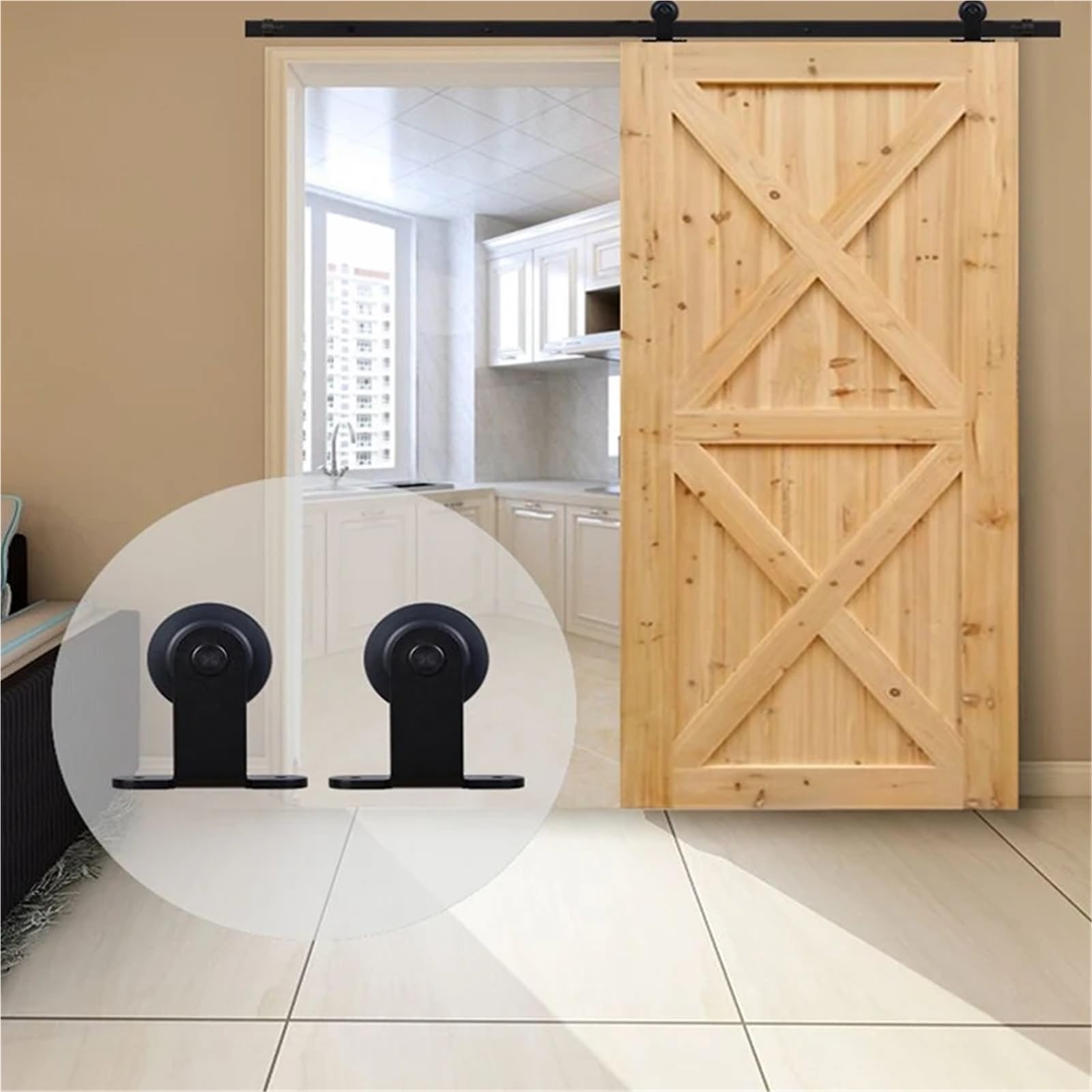 Barn Door Sliding Kit, 4-8FT T Style Sliding Barn Single Door Hardware Track Kit(6.6FT)