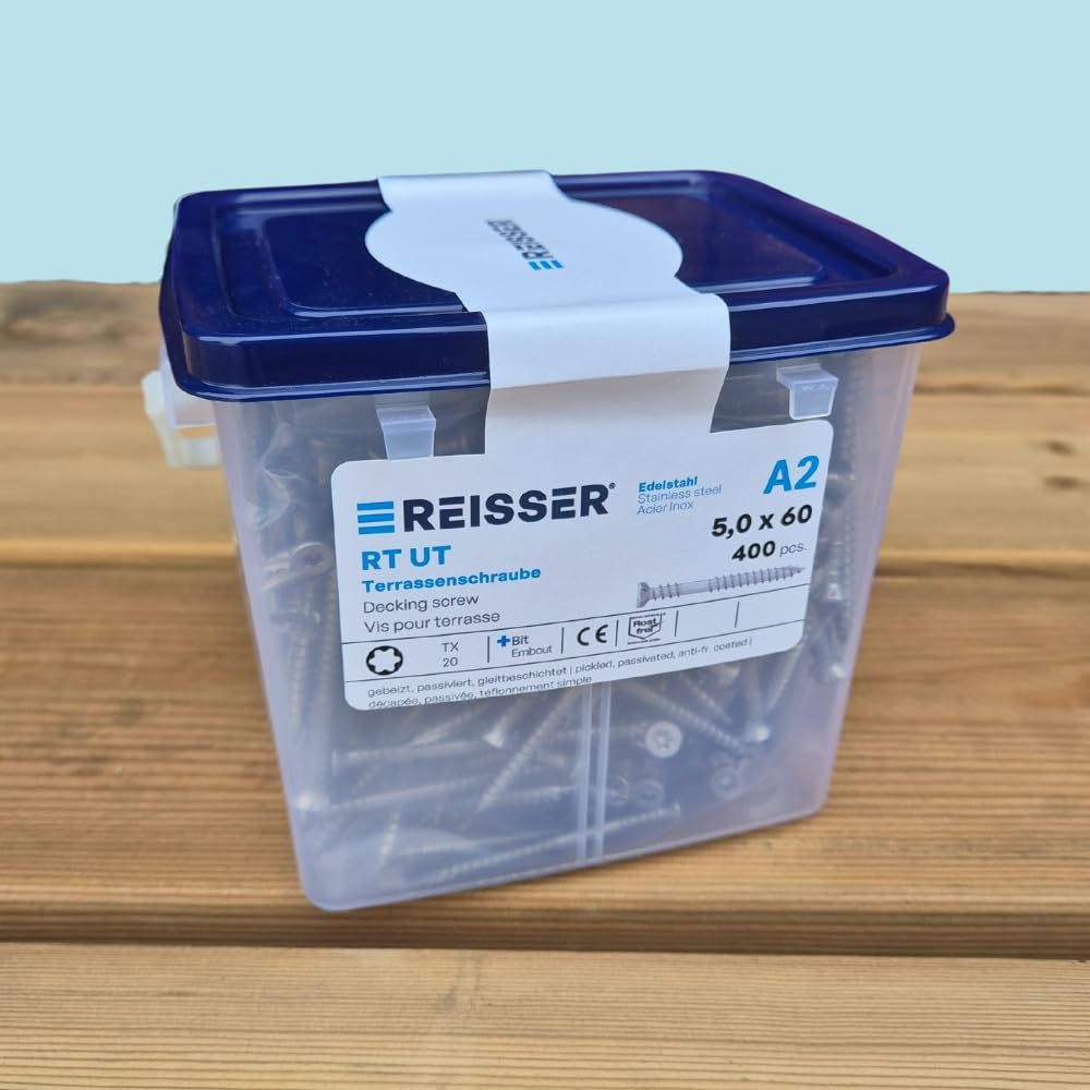 REISSER 400 vis terrasse INOX A2 - TX20, D.5 x 60 mm tête fraisée double filet - Embout inclus