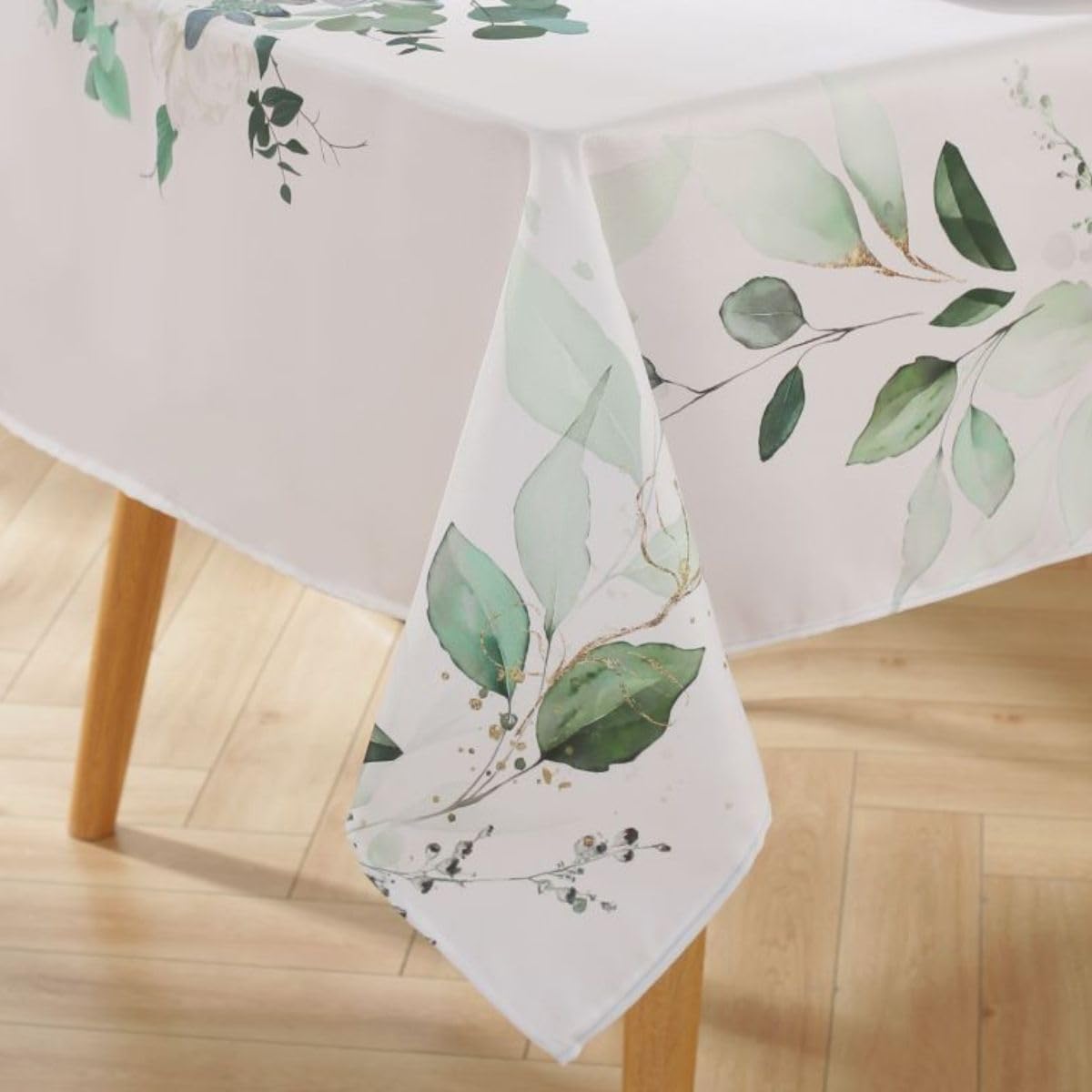 Summer Outdoor Tablecloth with Umbrella Hole and Zipper, Eucalytpus Water Color Table Cloth for Rectangle Tables, Water Resistant Rectangular Polyester Table Cover for Picnic/Patio 60*102 Green