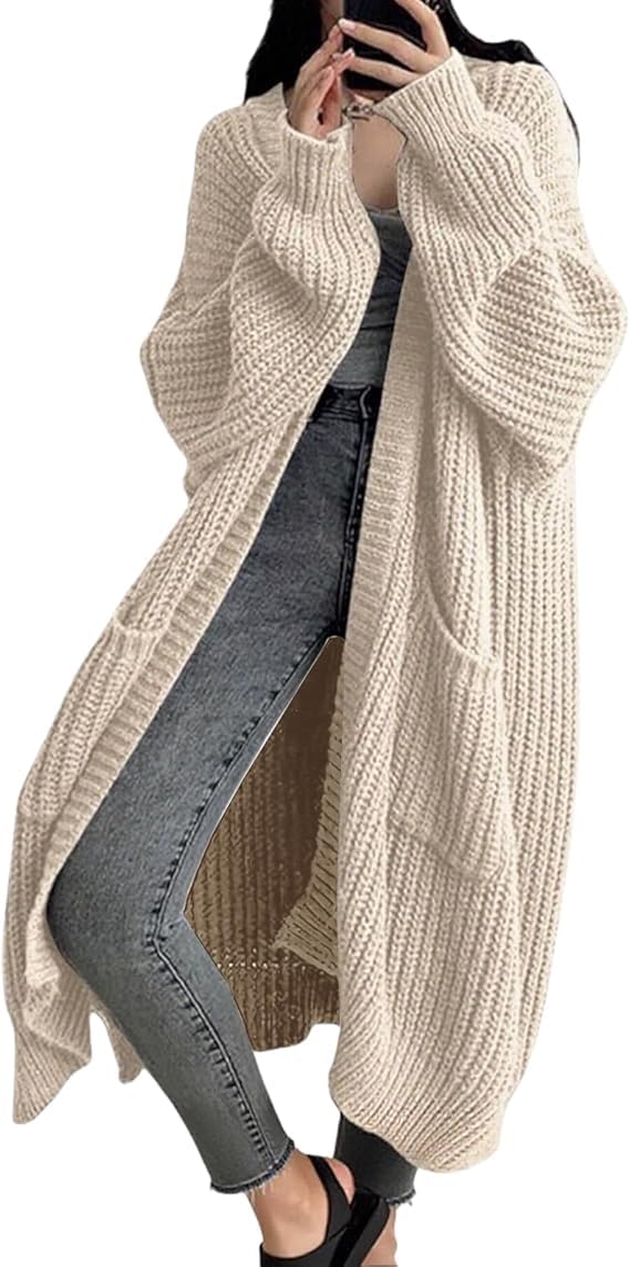 Womens Long Cardigan Sweaters Oversized Open Front Knit Chunky Warm Sweater Coat Fall Winter Knee Length Outwear