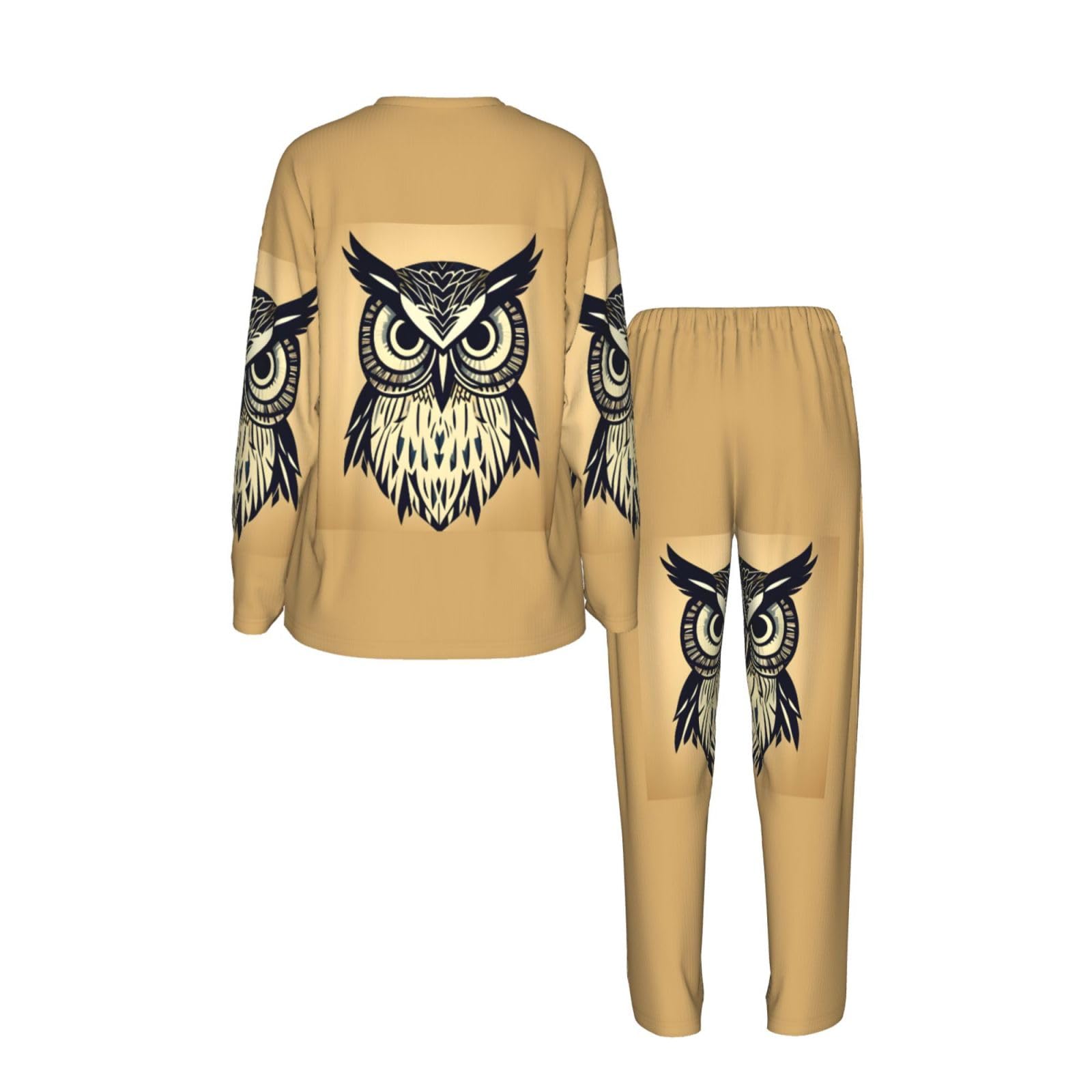 Pigiama da donna a maniche lunghe con stampa di gufi, morbido pigiama da spiaggia, vacanze, abbigliamento da notte, regalo casual
