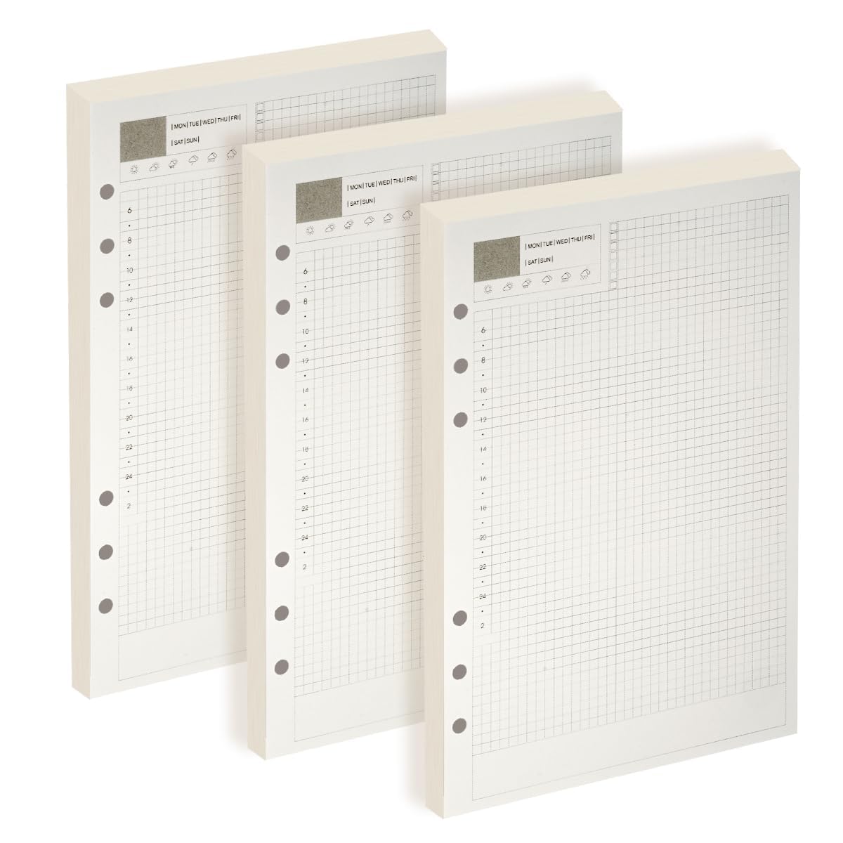 3 Pack A5 Squared Refill Paper, Grid-Patterned Replacement Page for Planner