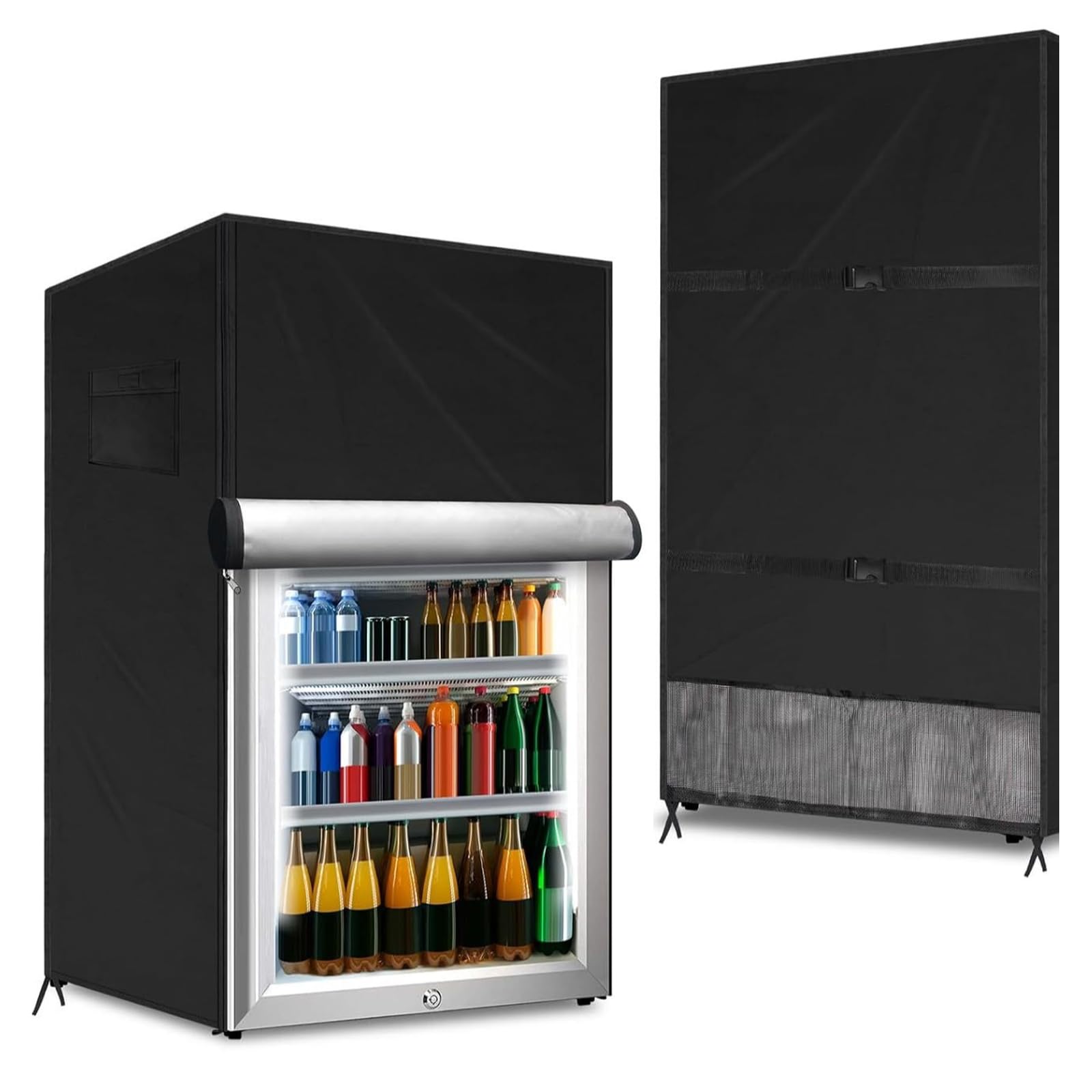Kühlschrankabdeckung Outdoor 210D, 56 x 58 x 86 cm Strapazierfähig & Wasserdichte, mit Verstellbarer Saumkordel für Aufrechte Gefrierschränke/Getränkekühlschränke
