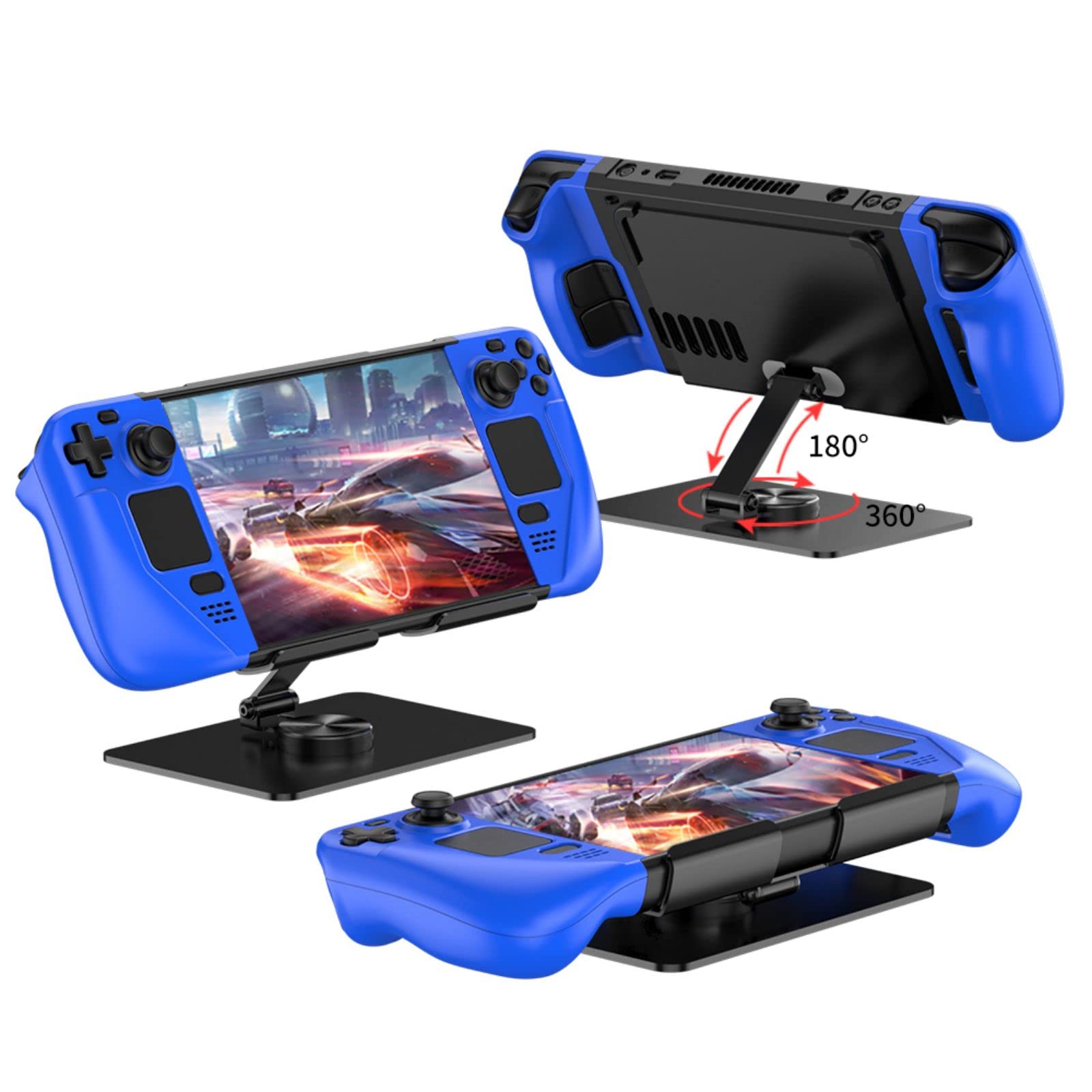 coque Etui na ręczną konsolę do gier na Steam Deck, metalowy składany stojak 2 w 1, zestaw do gier mobilnych Steam Deck-Blue
