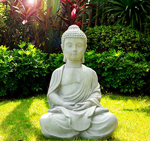 Kante 25.6" H Natural Concrete/Fiberglass Indoor Outdoor Sitting Meditating Zen Buddha Statue #TOP3