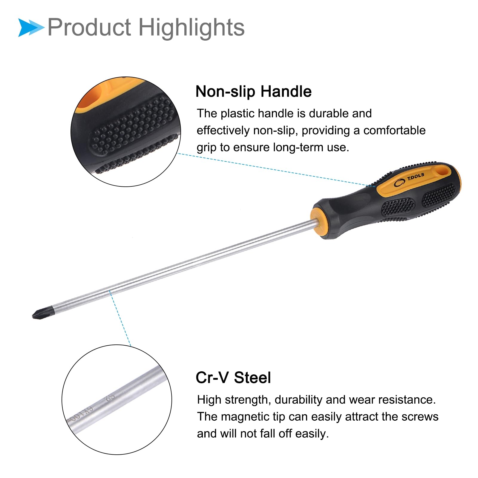 CoCud Magnetic Screwdriver Set, PH2 Phillips 7mm Slotted 8" Shaft, Phillips Slotted Screwdrivers with Non-Slip Handle - Image 4