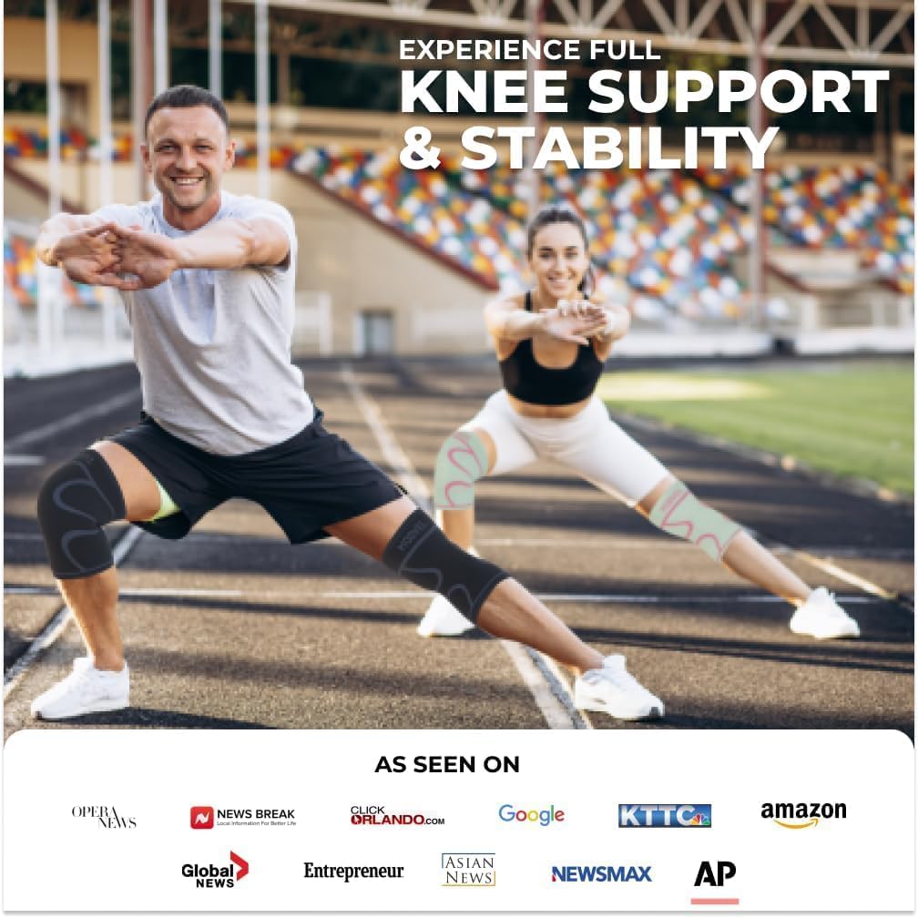 Modvel Knee Braces for Knee Pain Women & Men - 2 Pack Knee Brace for Knee Pain Set, Knee Brace Compression Sleeve, Knee Support for Knee Pain Meniscus Tear, ACL & Arthritis Pain Relief,Cream/Pink XS