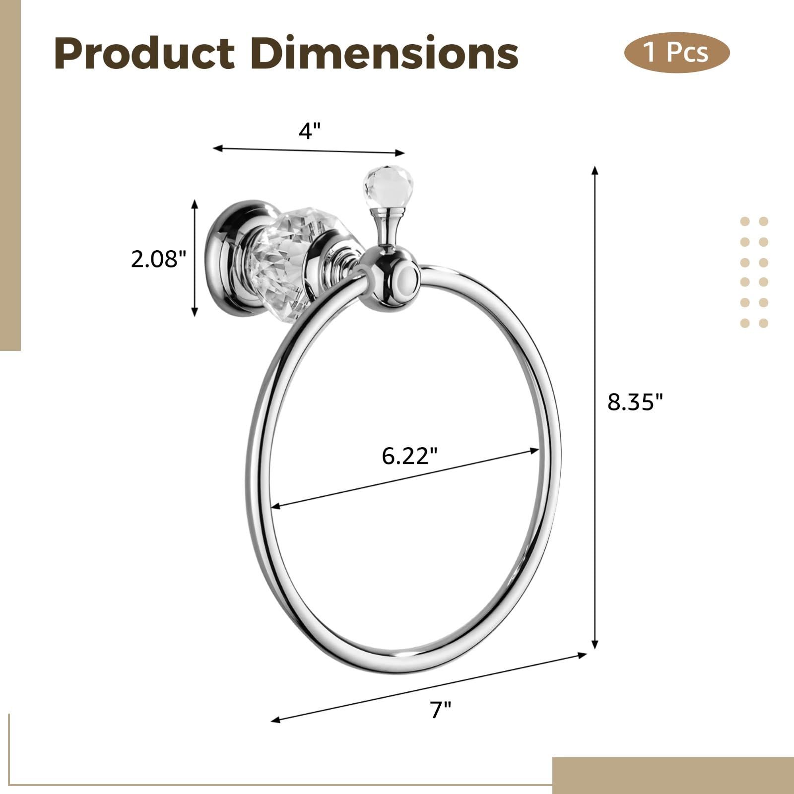 Elegante toallero de cristal cromado – Soporte para toallas de mano de diseño redondo de aleación de zinc que ahorra espacio, accesorio de baño para decoración moderna