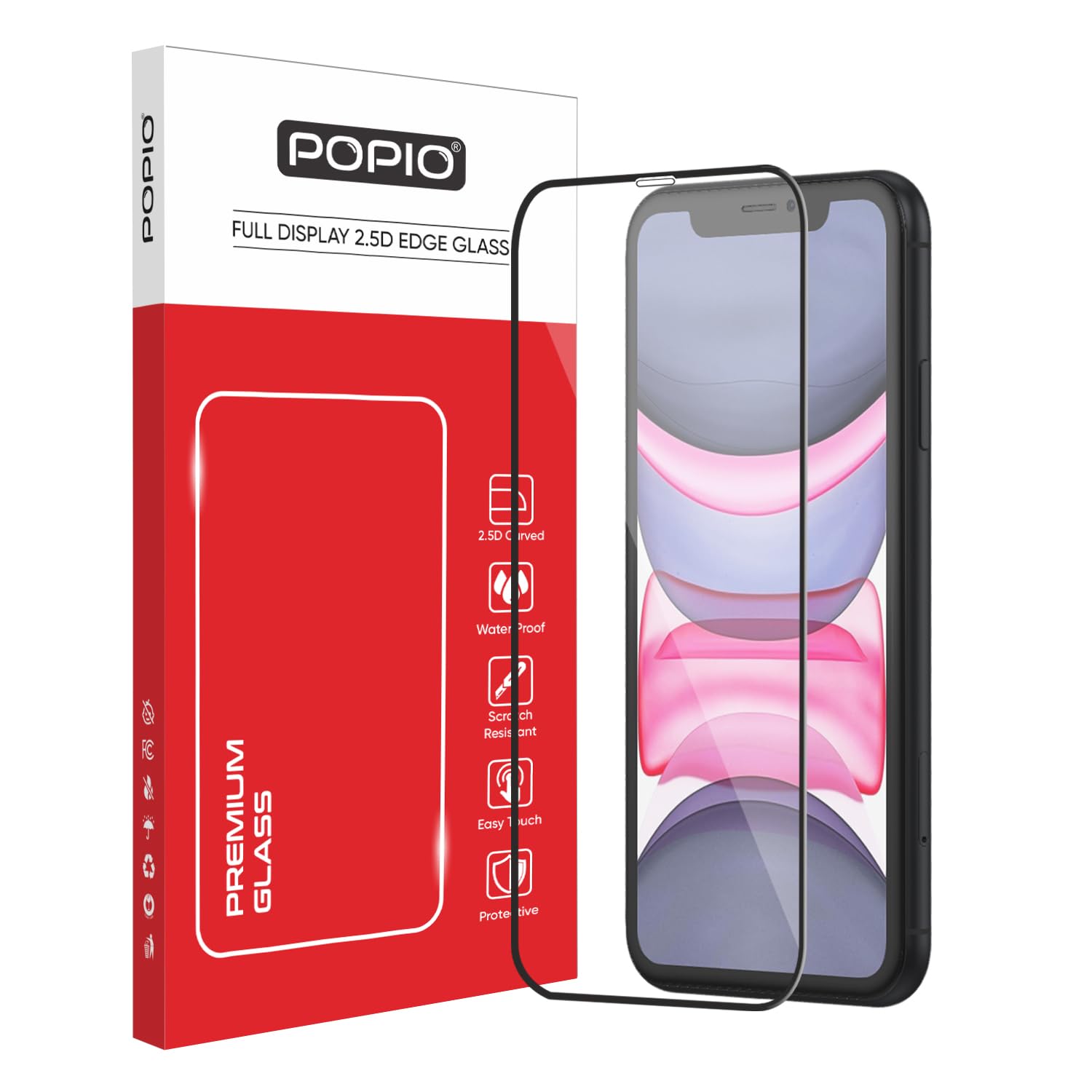 POPIO Military-Grade Gorilla Tempered Glass Compatible For iPhone 11 / iPhone XR (Black) Edge To Edge Coverage With Easy Installation Kit