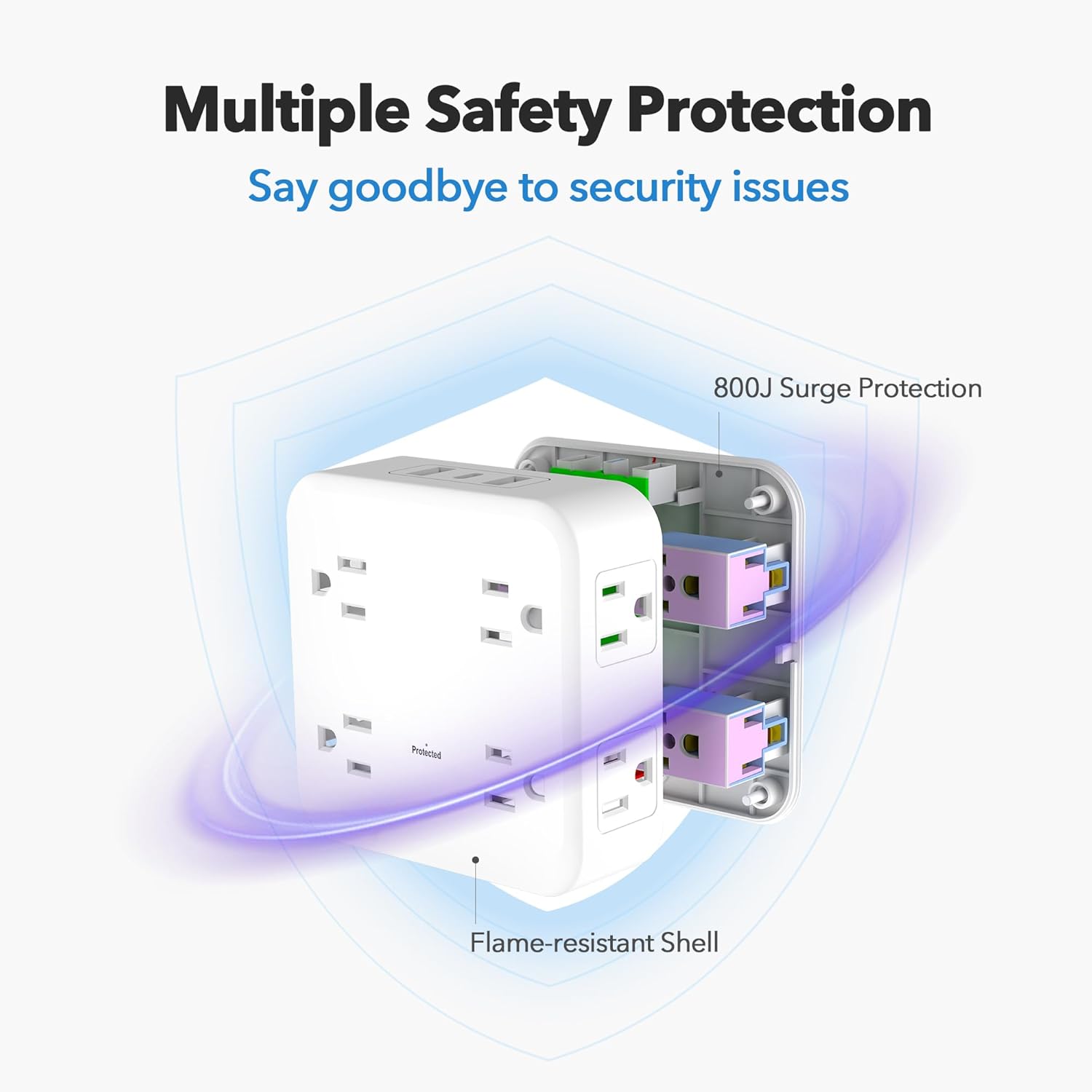 BN-LINK Multi Plug Outlet Extender with 8 Outlets 3 USB Ports (1 USB C), Surge Protector 800 Joules, 4-Sided Multiple Plug Expander Outlet Splitter for Home, Office, 15A/1875W, White