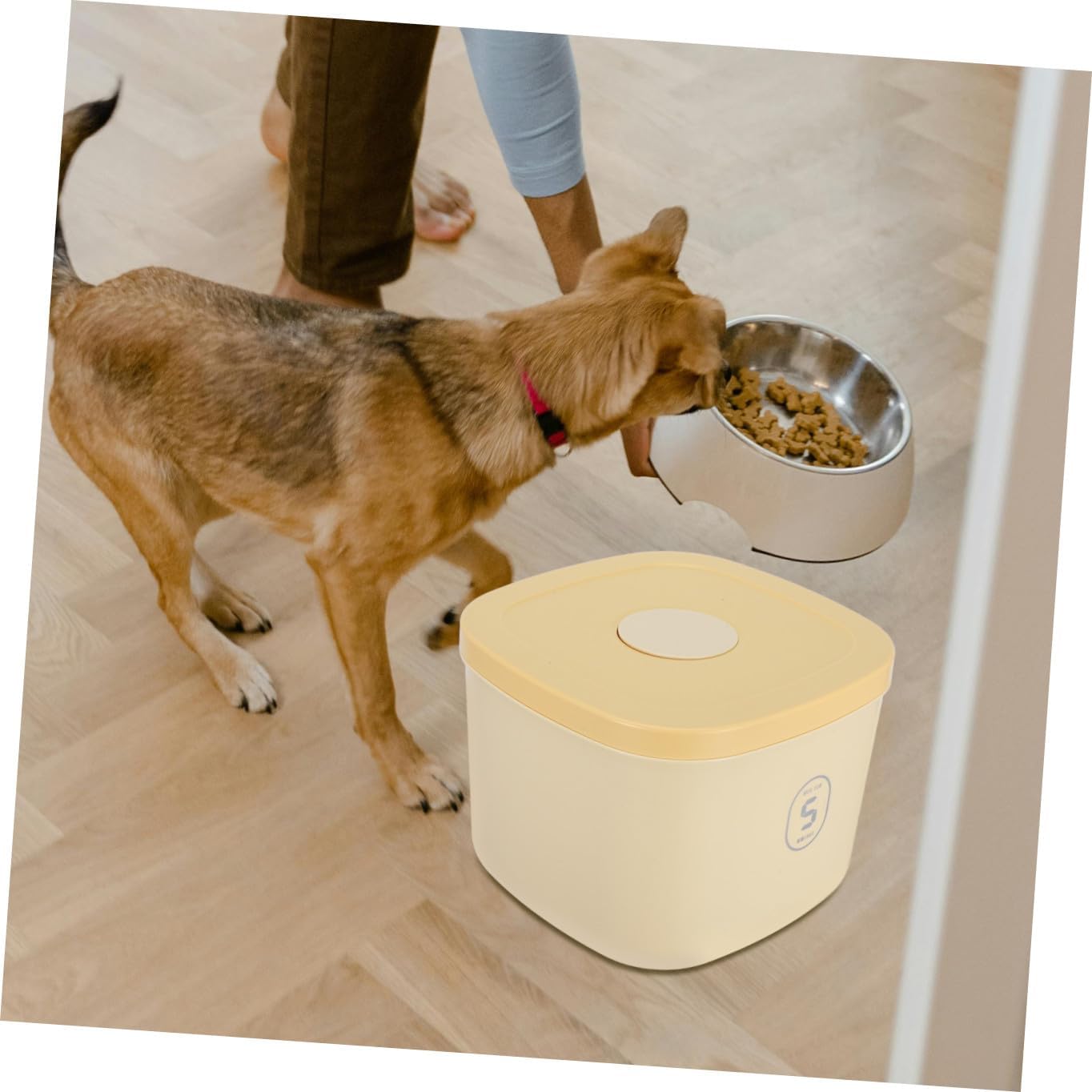 GARVALON Vacuum Sealed Pet Food Storage Bin Large Capacity Airtight Dog Food Container Cat Treat Container Moisture-proof Small Yellow for Home Use