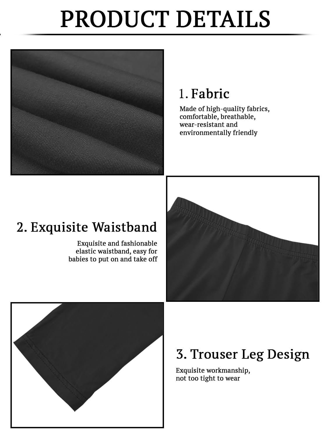 SYGA Girls Leggings, Soft & Stretchable Cotton Infant Toddler Leggings, Suitable for All Seasons, Size 7-8 Years(Black) - Image 5 thumbnail