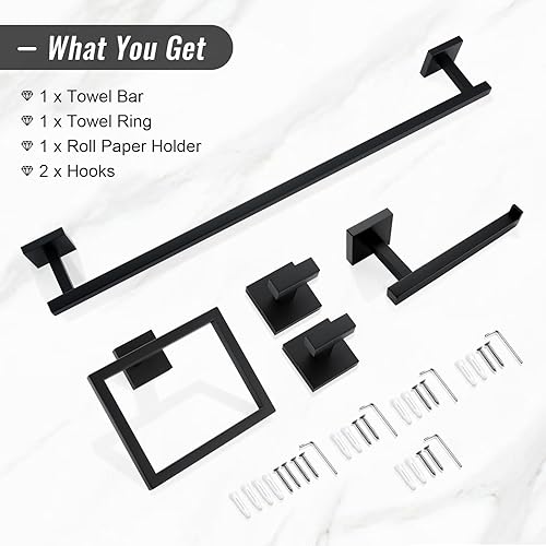 Miniatura 8 de YACVCL Juego de accesorios de baño negro, juego de 5 accesorios de baño, juego de barra de toallas de baño de 23.6 pulgadas, toalleros de acero