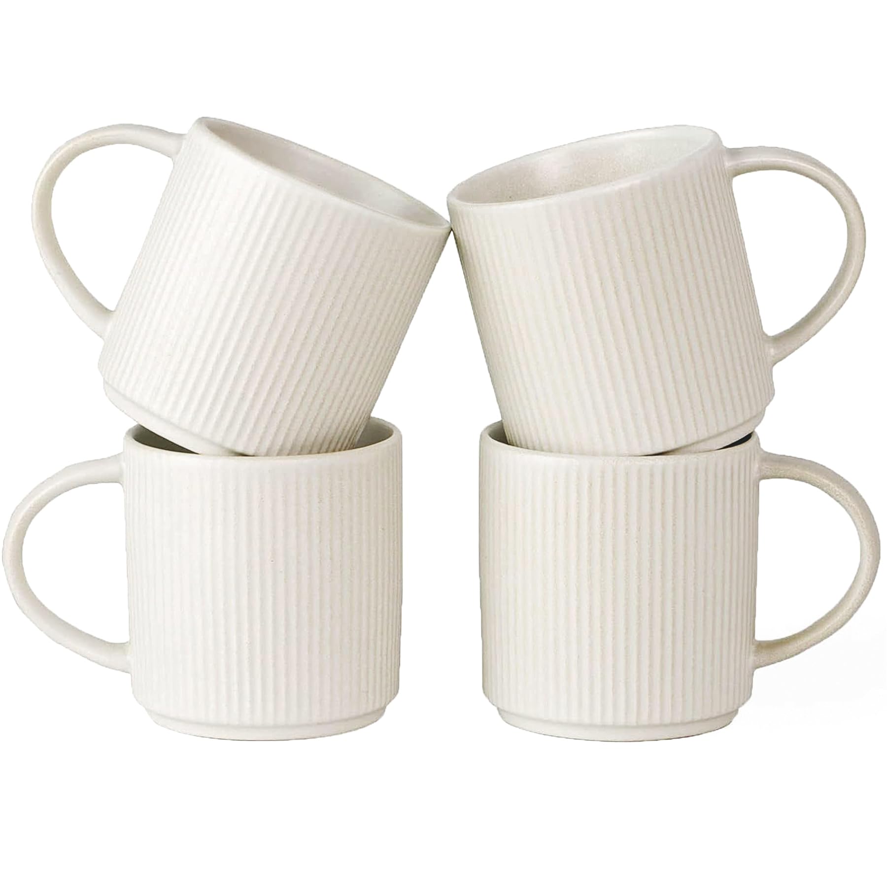 Richmount Star Coffee Mugs Set of 4, 12oz/340ml Stoneware Tea Cups with Large Handle for Latte/Cappuccino/Milk/Cocoa/Tea, Microwave & Dishwasher Safe, Matte White โ image 1