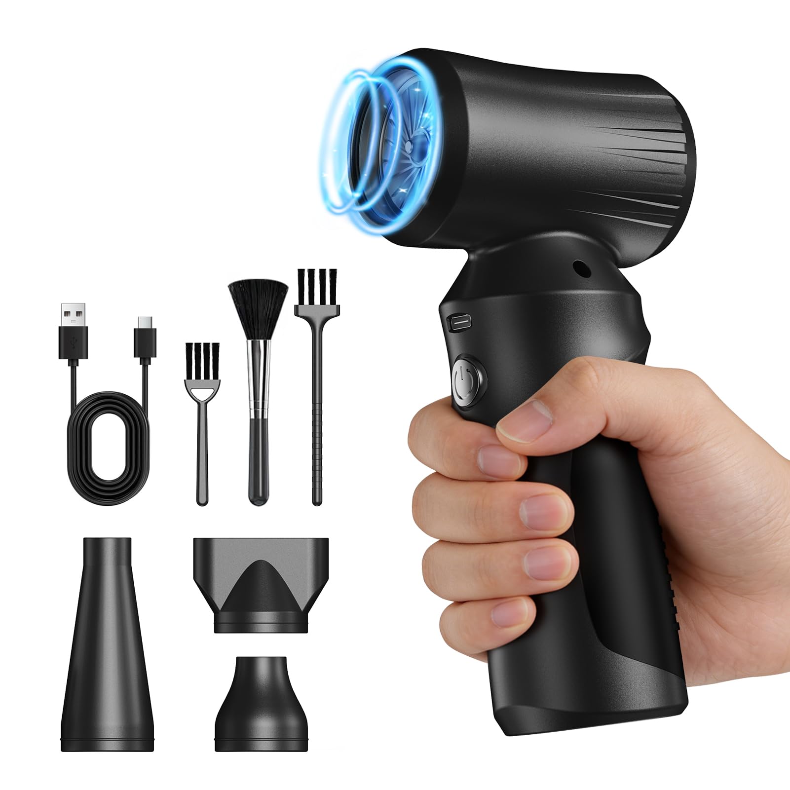 Mini Souffleur Sans fil Puissant, 200000 TR/Min Petit Souffleur Portable, souffleur air comprimé à 3 Vitesses avec Batterie 6000 mAh pour Nettoyage PC/Voiture