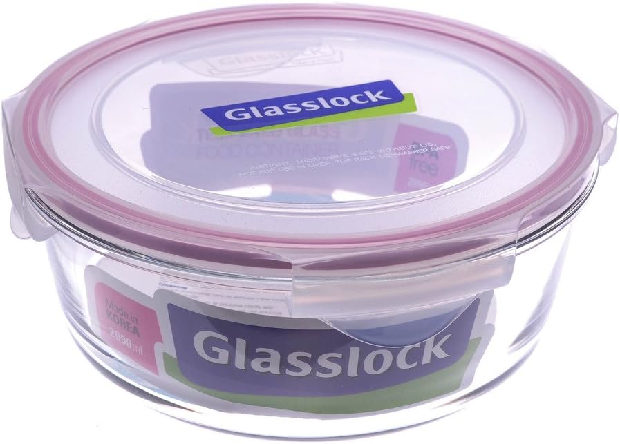 Premium Glass Food Storage Container 2050 ML Round Airtight BPA Free Locking Lid Microwave Freezer Dishwasher Safe Meal Lunch Box for Daily Use (MCCB-205)