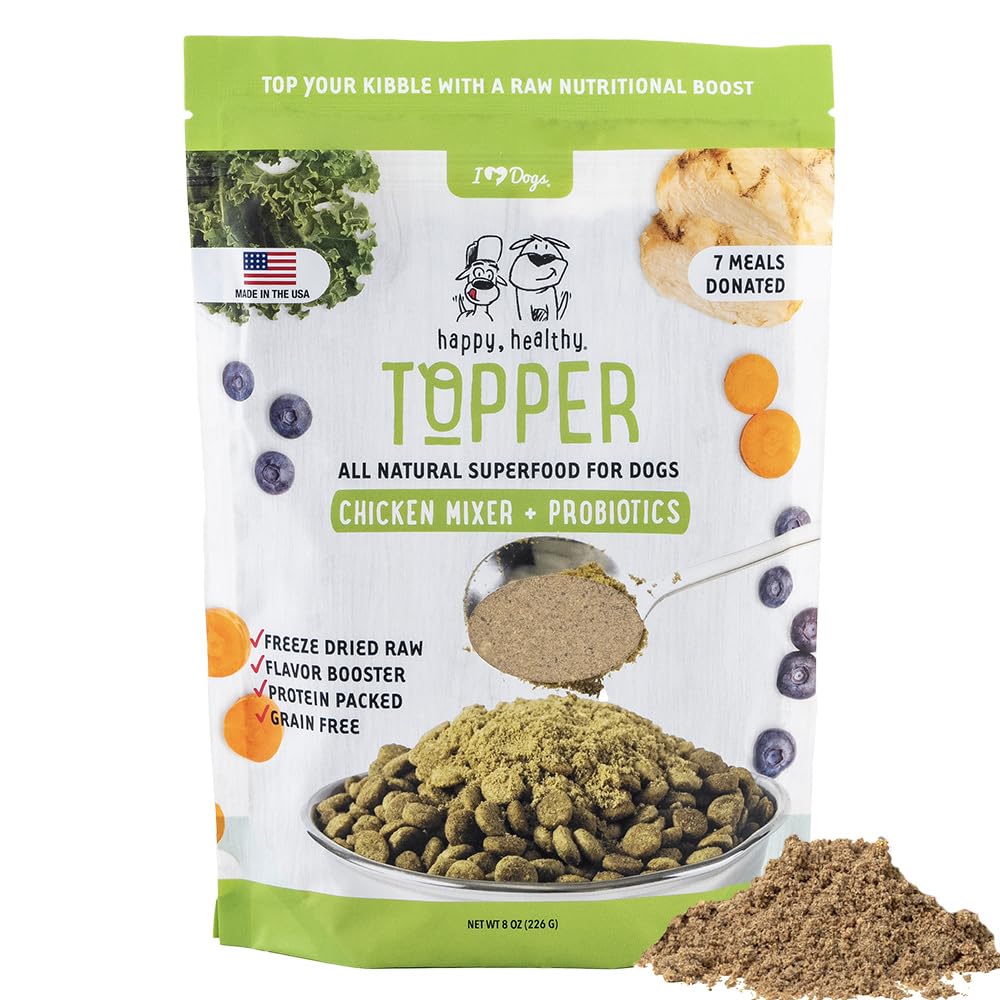 iHeartDogs Dog Food Topper - Freeze-Dried Raw Dog Food Seasoning with Collagen Peptides - Grain Free Superfood Meal Mixer (Chicken, 8 Ounce)