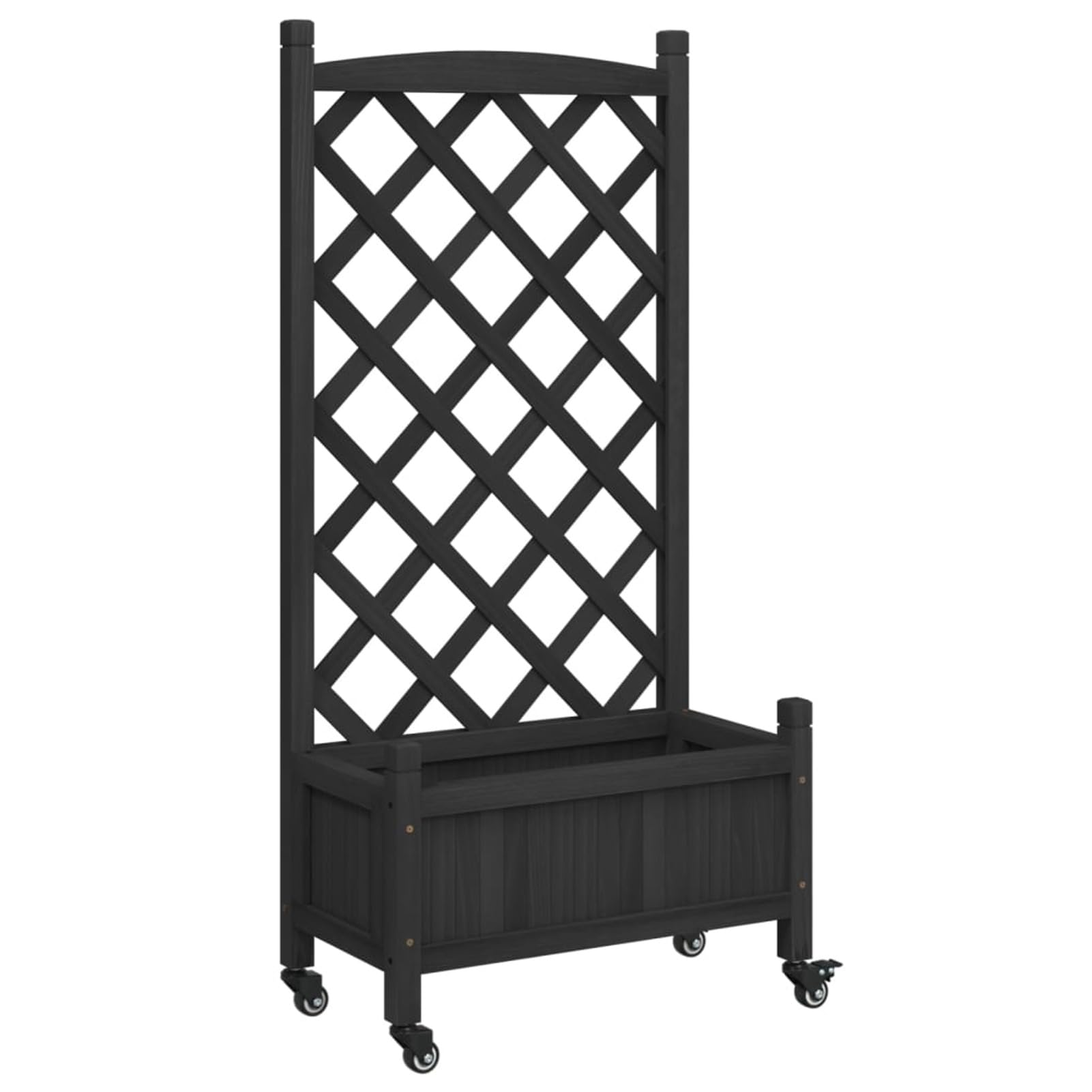 Homgoday Jardinera con celosía y ruedas negras de madera maciza de abeto, jardinera rejilla para jardín, jardinera de exterior, jardinera balcón YY