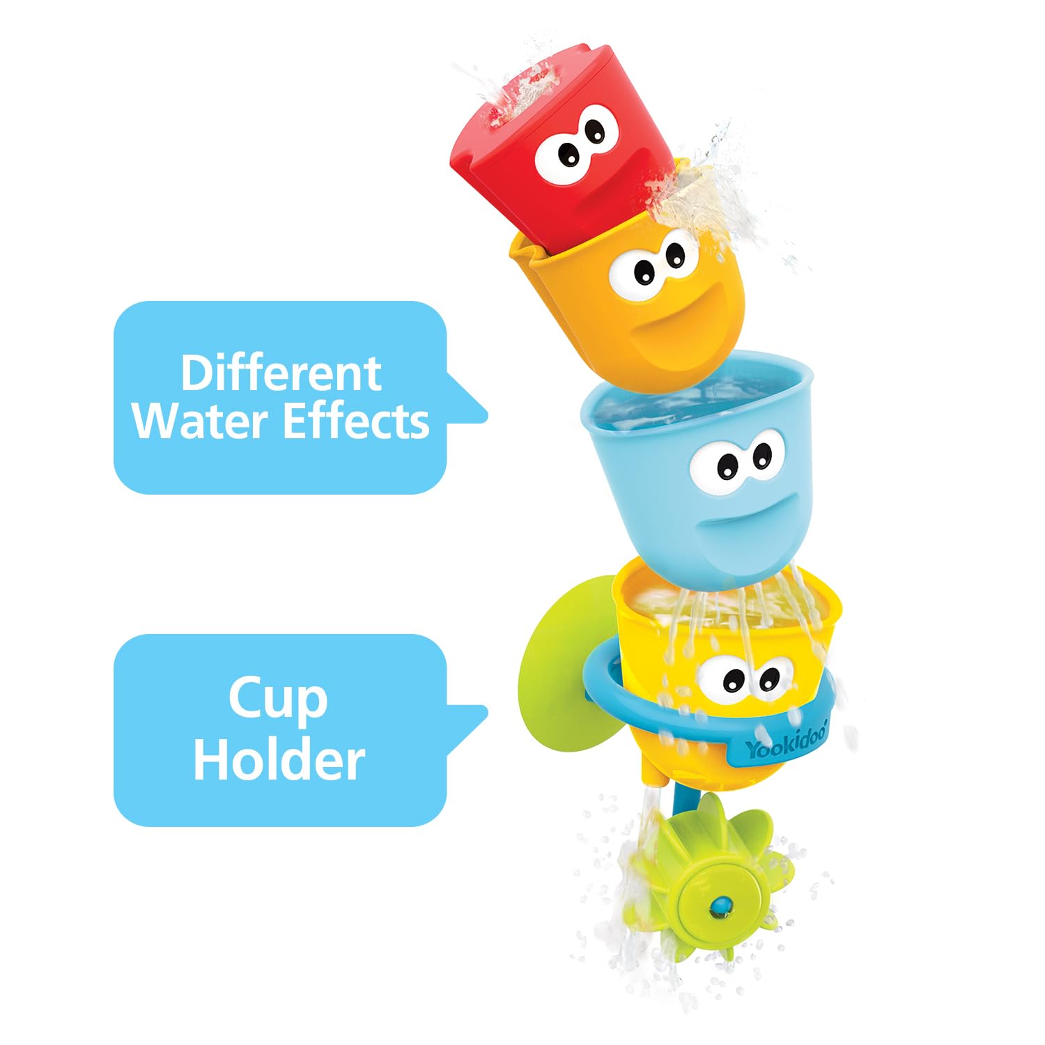 Yookidoo Kids Bath Toy, Cups ‘N’ Gears Water Set, Includes 3 interchangeable bath cups, Suction Cups, 3 Googly Eye Gears - Image 2