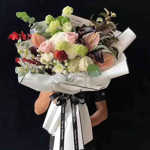 Miniatura 5 de BBJ WRAPS Papel de regalo de flores coreanas, marco blanco y negro mate para suministros de floristería, 23.6 x 23.6 pulgadas, 20 hojas