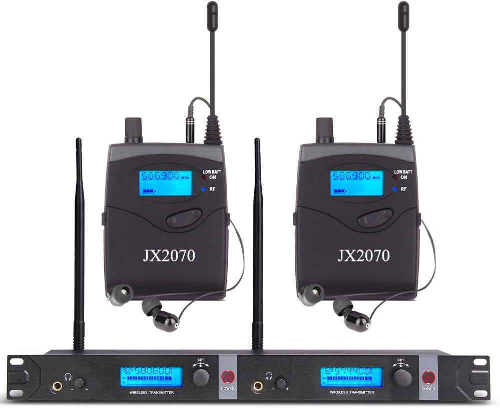 UHF Wireless in Ear Monitor System JX2070 with 2 Receivers 80 Channel Monitoring Recording Studio Stage