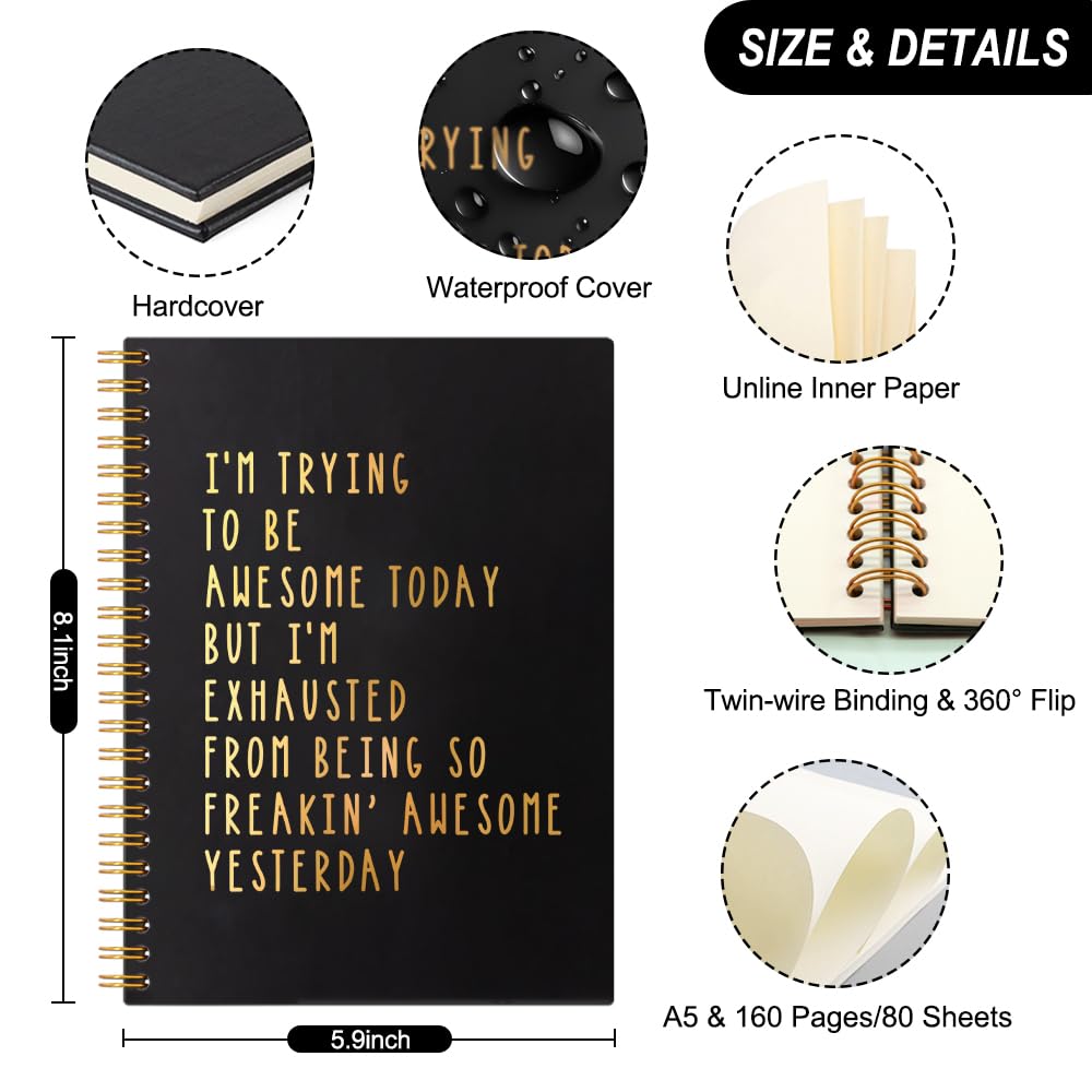 THEBESTU Taccuino a spirale con copertina rigida, 160 pagine, con scritta "I'm Trying To Be Awesome Today", regalo divertente per lavoro, regali di Natale per capo, uomini, amici, ringraziamenti