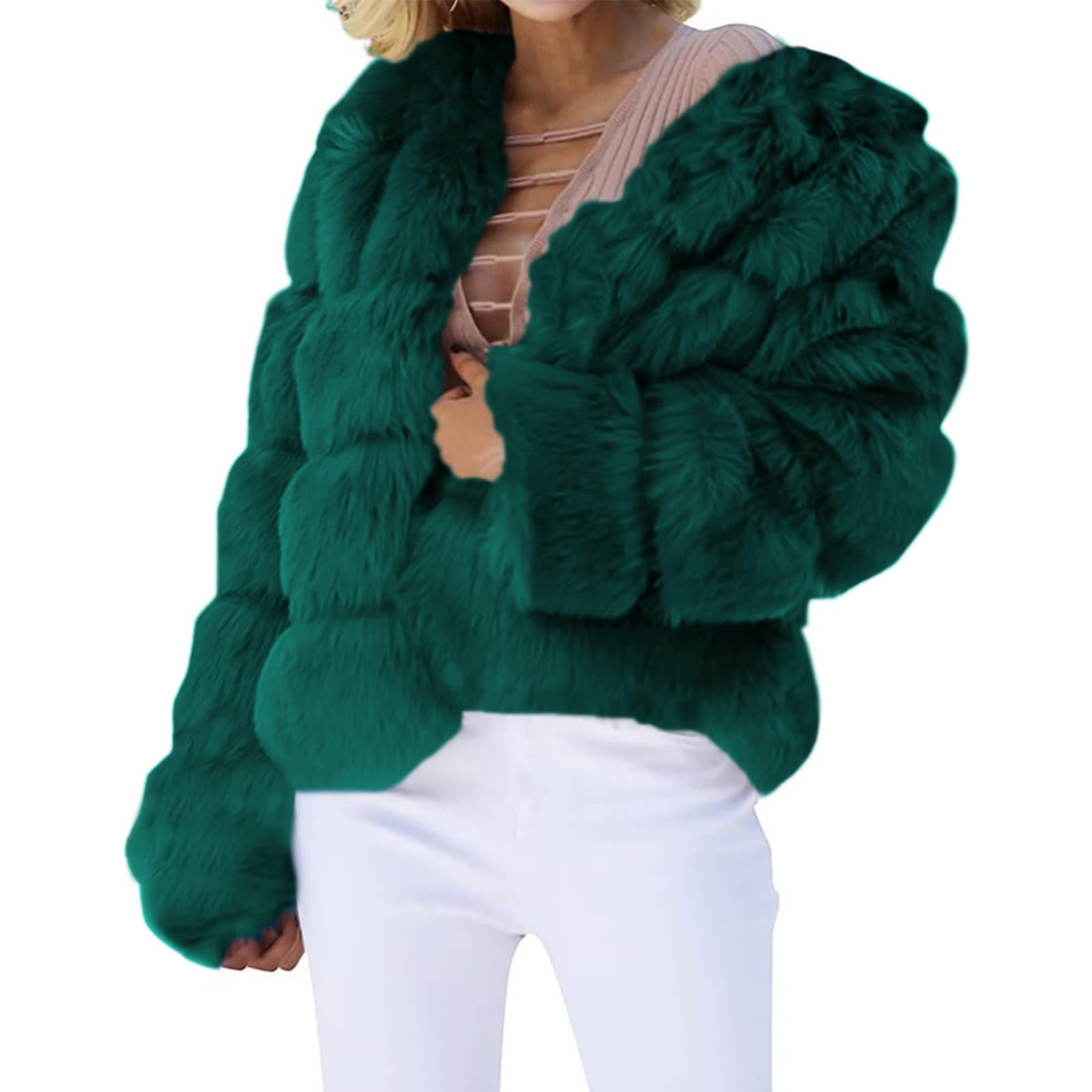 Felljacke Damen Kunstpelz Mantel - Kurzer Faux Pelz Winterjacke Damen Kunstfell Pelzjacke - Einfarbig Pelzmantel Kunstfell Outwear Fellmantel Dicker Kunstpelz Jacke Wintermantel S-5Xl