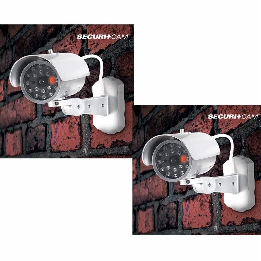 Securi+ Cam M1000 Lot de 2 caméras de surveillance factices avec détecteur de mouvement et lumière LED clignotante pour utilisation en intérieur et en extérieur