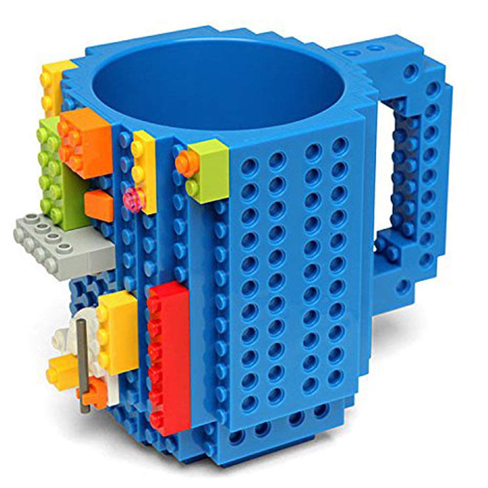 3D Plastic DIY Build On Brick Mug Blocks Coffee Mugs Tea Cup Set - 1 Piece, Blue, 420 ml